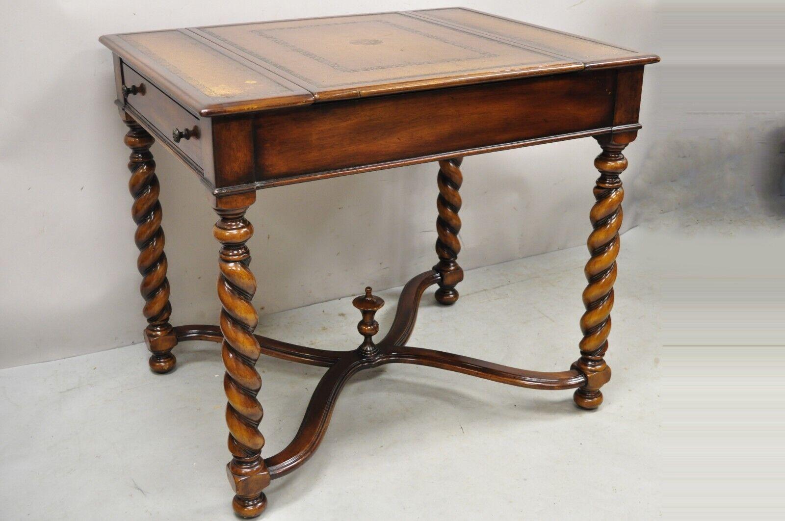 Theodore Alexander Spiral Turned Legs Leather Top Jacobean Style Game Table 5