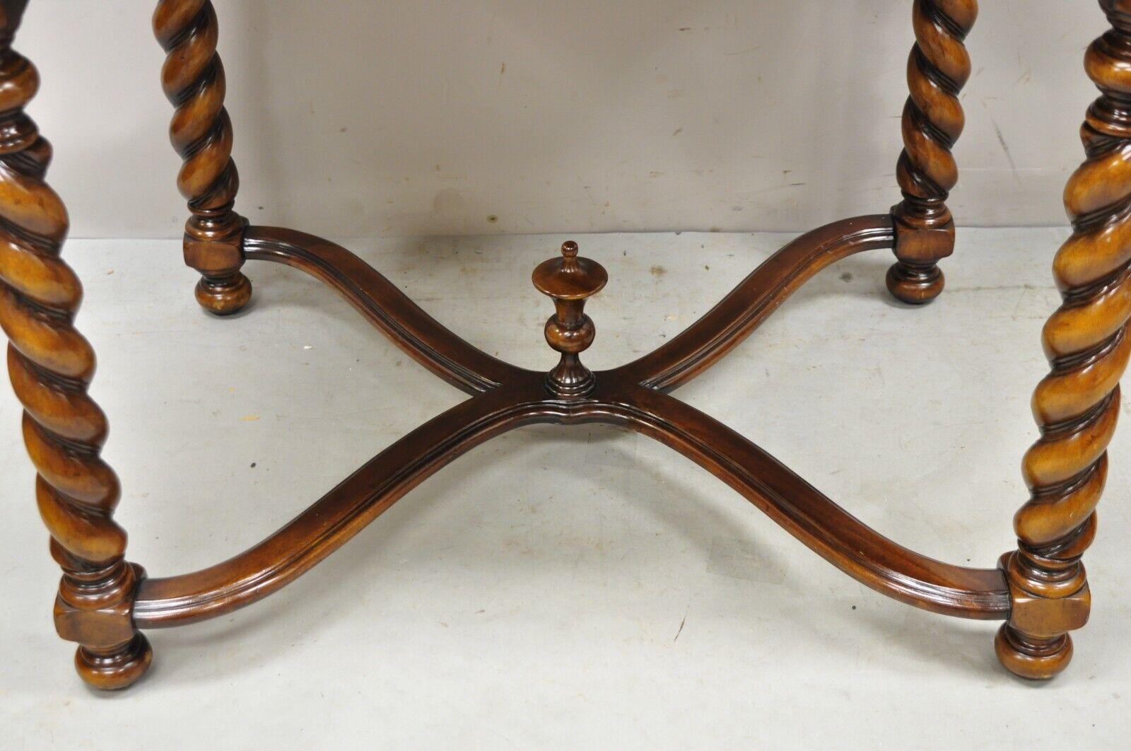 Theodore Alexander Spiral Turned Legs Leather Top Jacobean Style Game Table 6