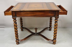 Theodore Alexander Spiral Turned Legs Leather Top Jacobean Style Game Table