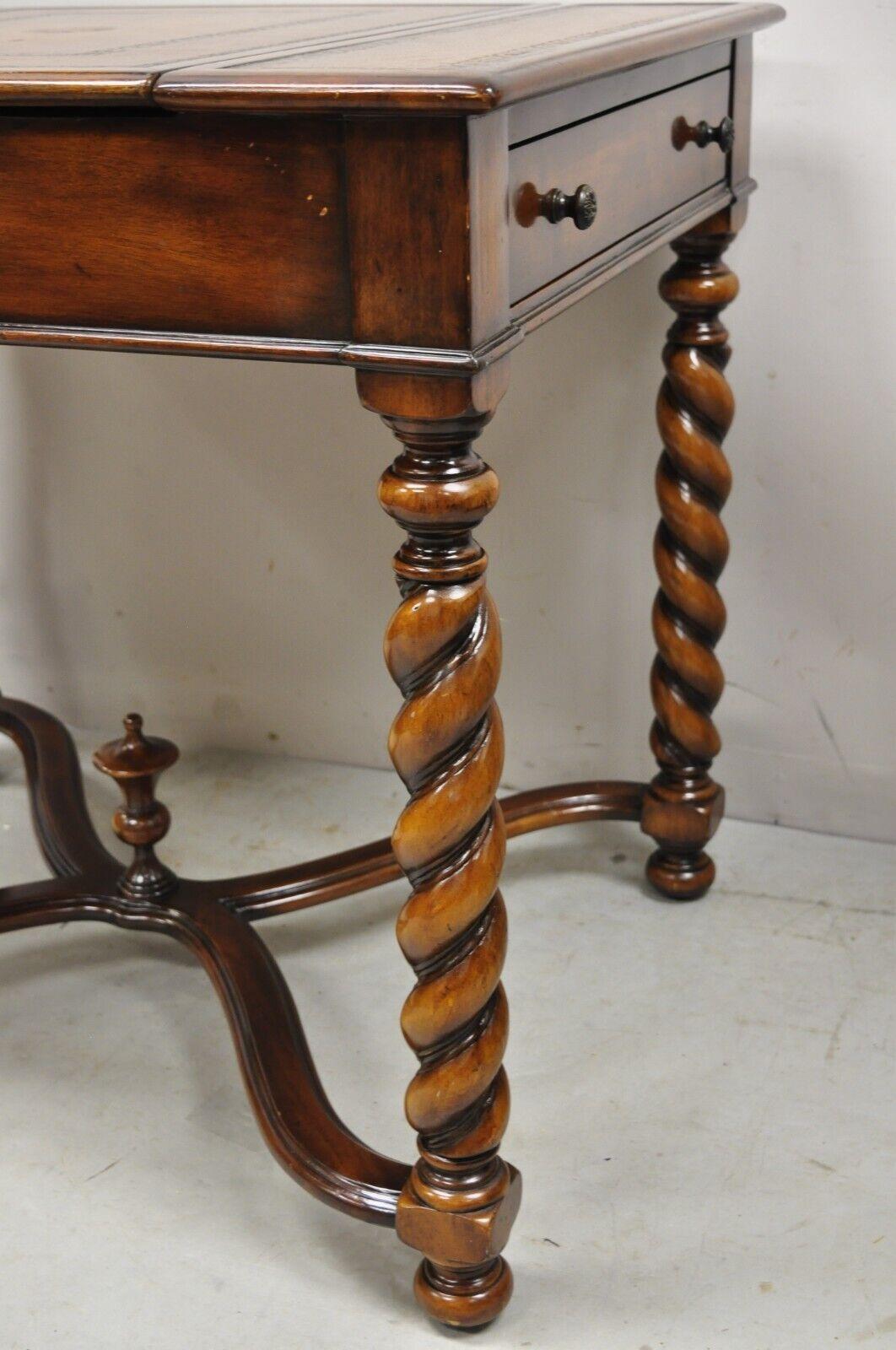 Theodore Alexander Spiral Turned Legs Leather Top Jacobean Style Game Table 2