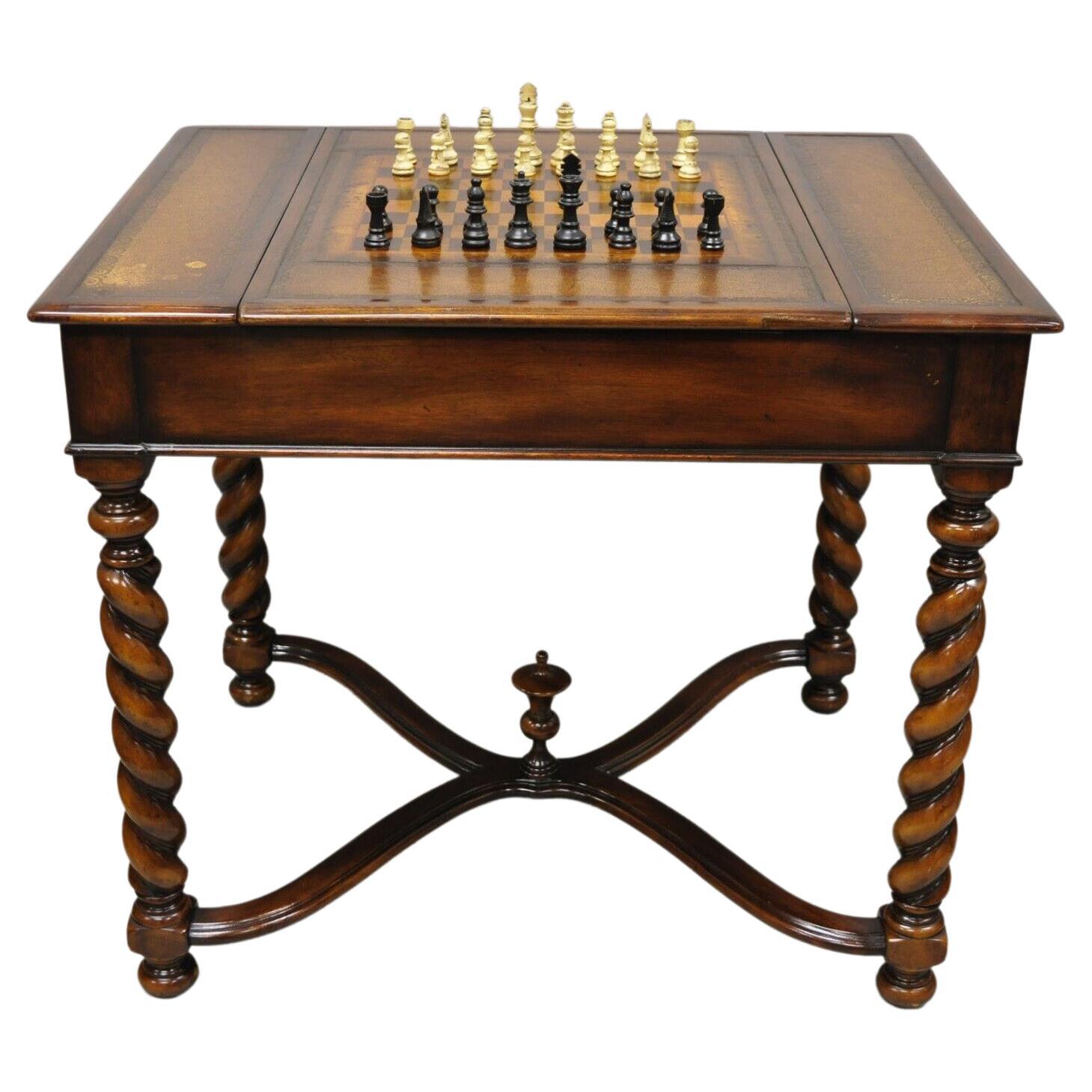 Theodore Alexander Spiral Turned Legs Leather Top Jacobean Style Game Table