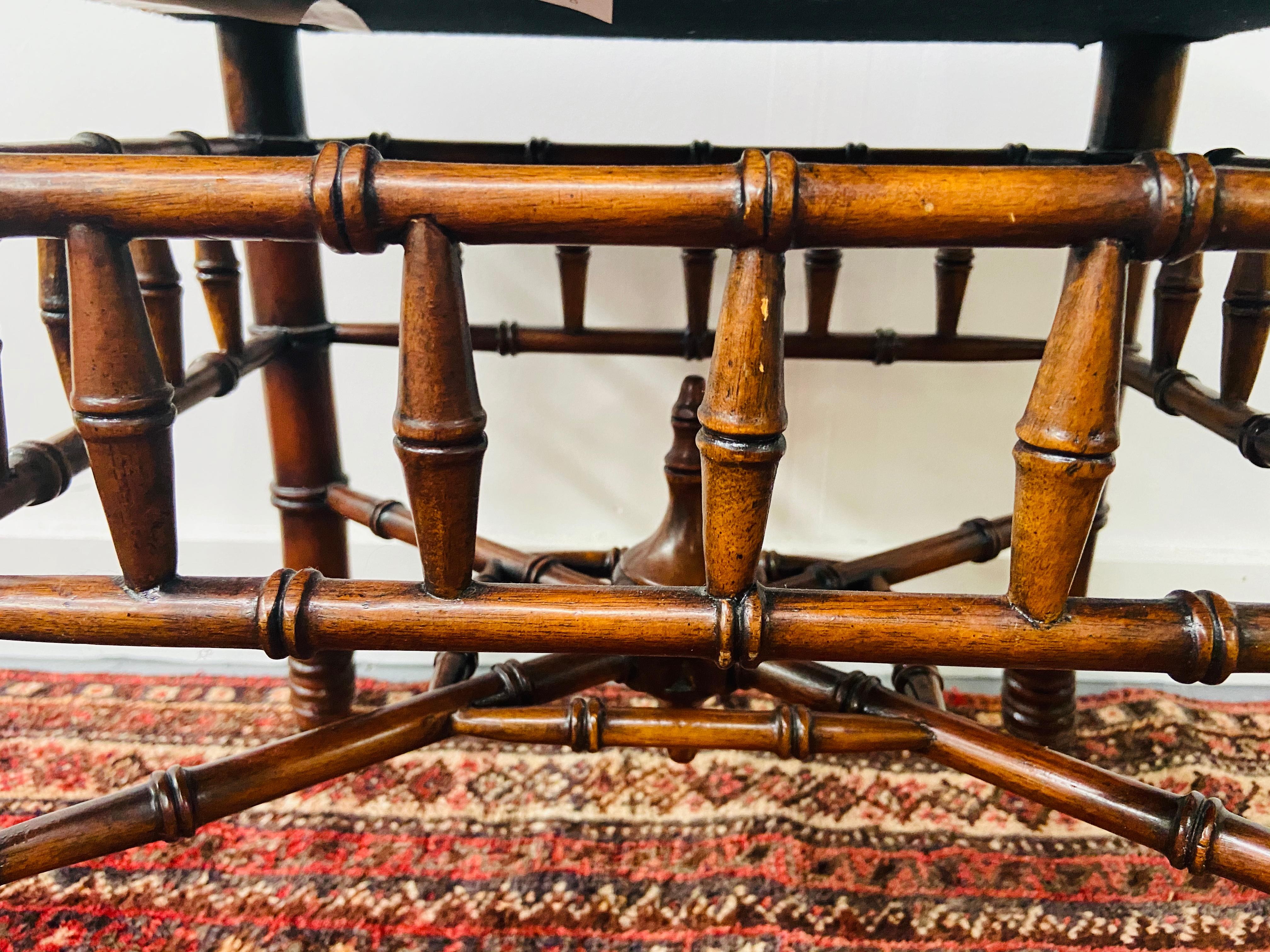 Late 20th Century Theodore Alexander Stool or Ottoman Bamboo Base Legs and Leather Seat