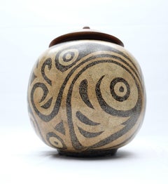Theodore Alexander Striped Pattern Ceramic Vase with Lid