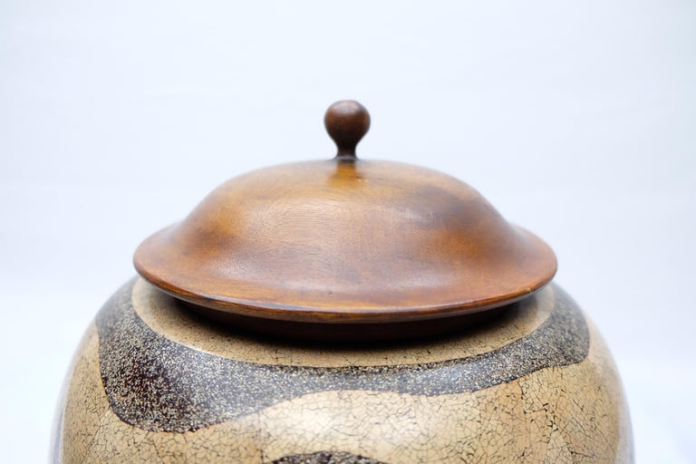 Theodore Alexander Striped Pattern Ceramic Vase with Lid at 1stDibs