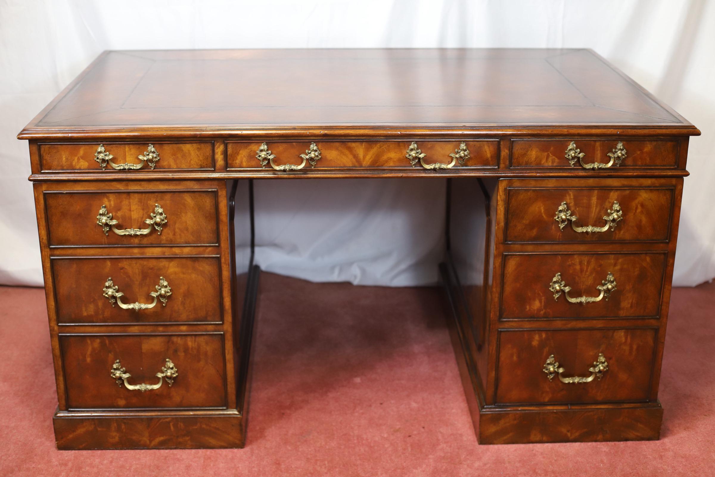 Theodore Alexander Stuning Modern George III Style  Twin Pedestal Desk For Sale 5