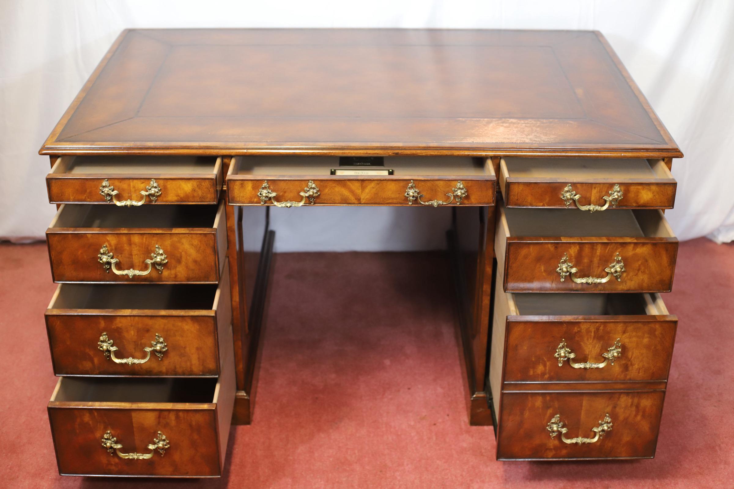 Veneer Theodore Alexander Stuning Modern George III Style  Twin Pedestal Desk For Sale