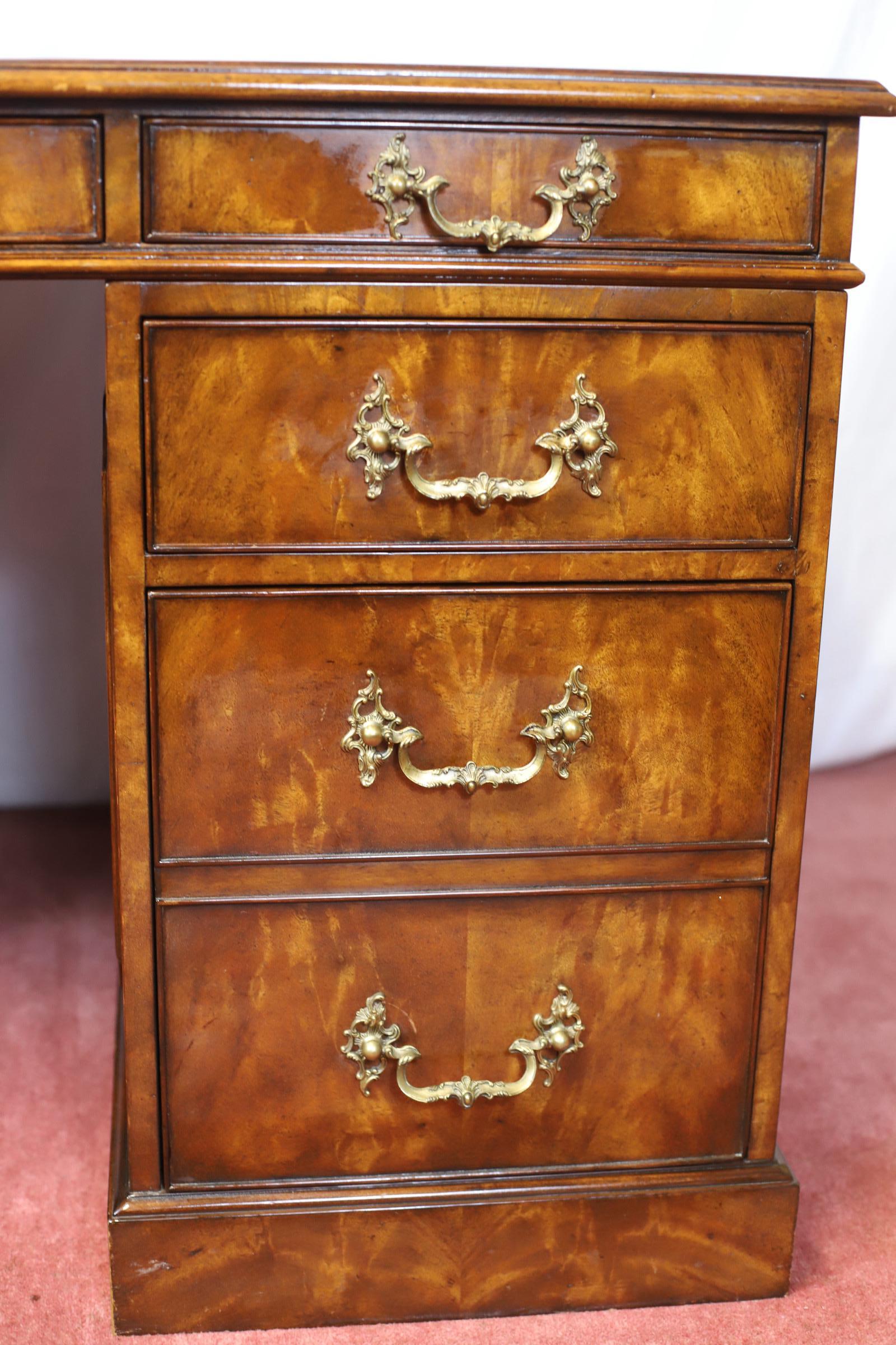 Brass Theodore Alexander Stuning Modern George III Style  Twin Pedestal Desk For Sale