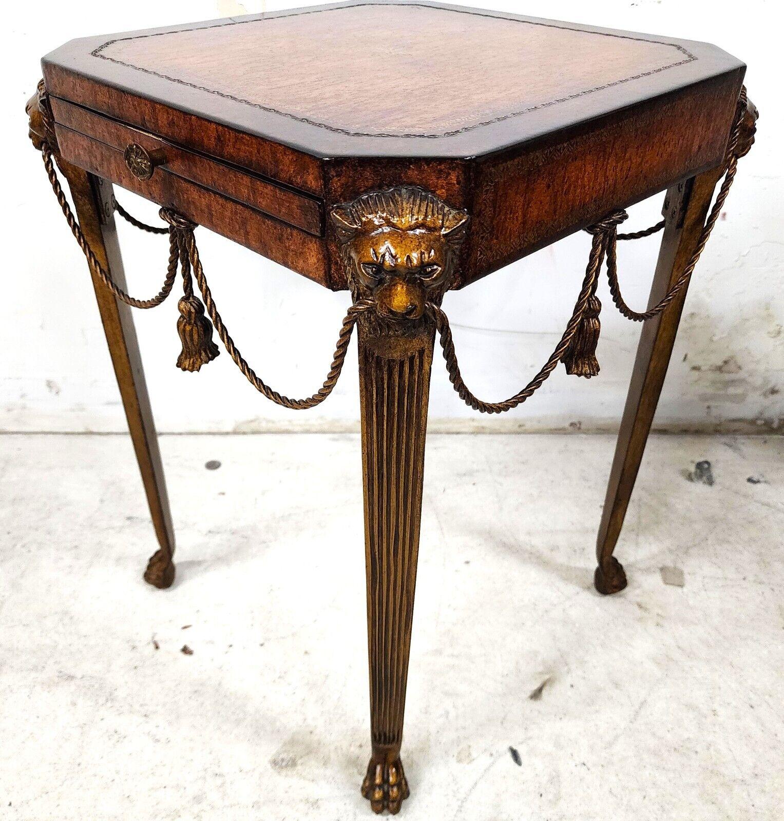 Theodore Alexander Style Bronze Lions Leather Rope & Tassel Side Drink Table im Angebot 8
