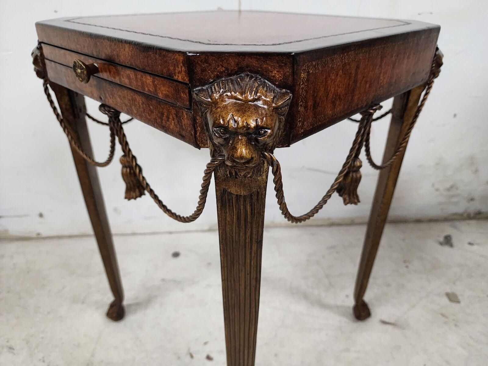 Theodore Alexander Style Bronze Lions Leather Rope & Tassel Side Drink Table im Angebot 5