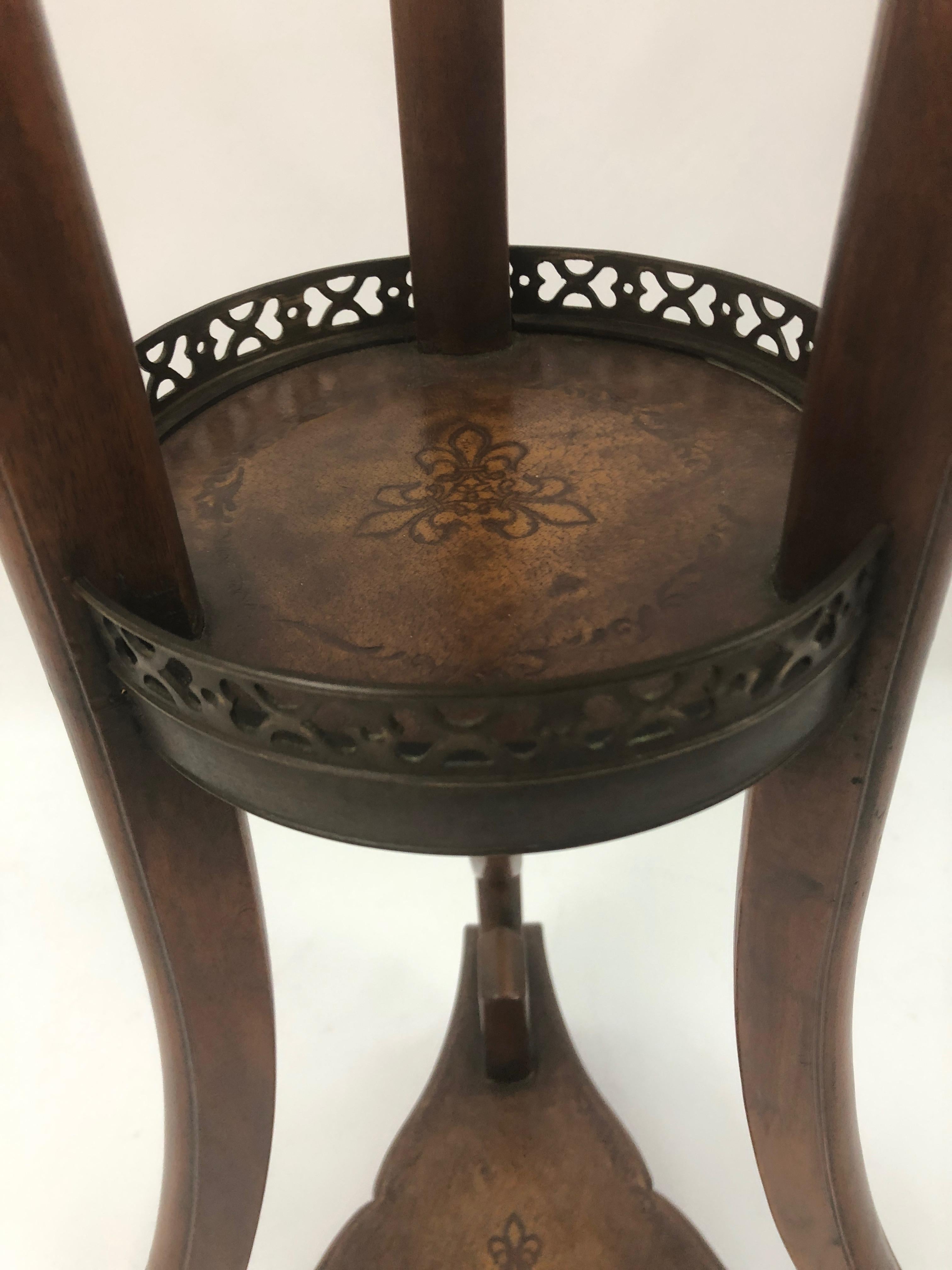 Theodore Alexander Tooled Leather Marble and Mahogany Stand In Excellent Condition In Hopewell, NJ