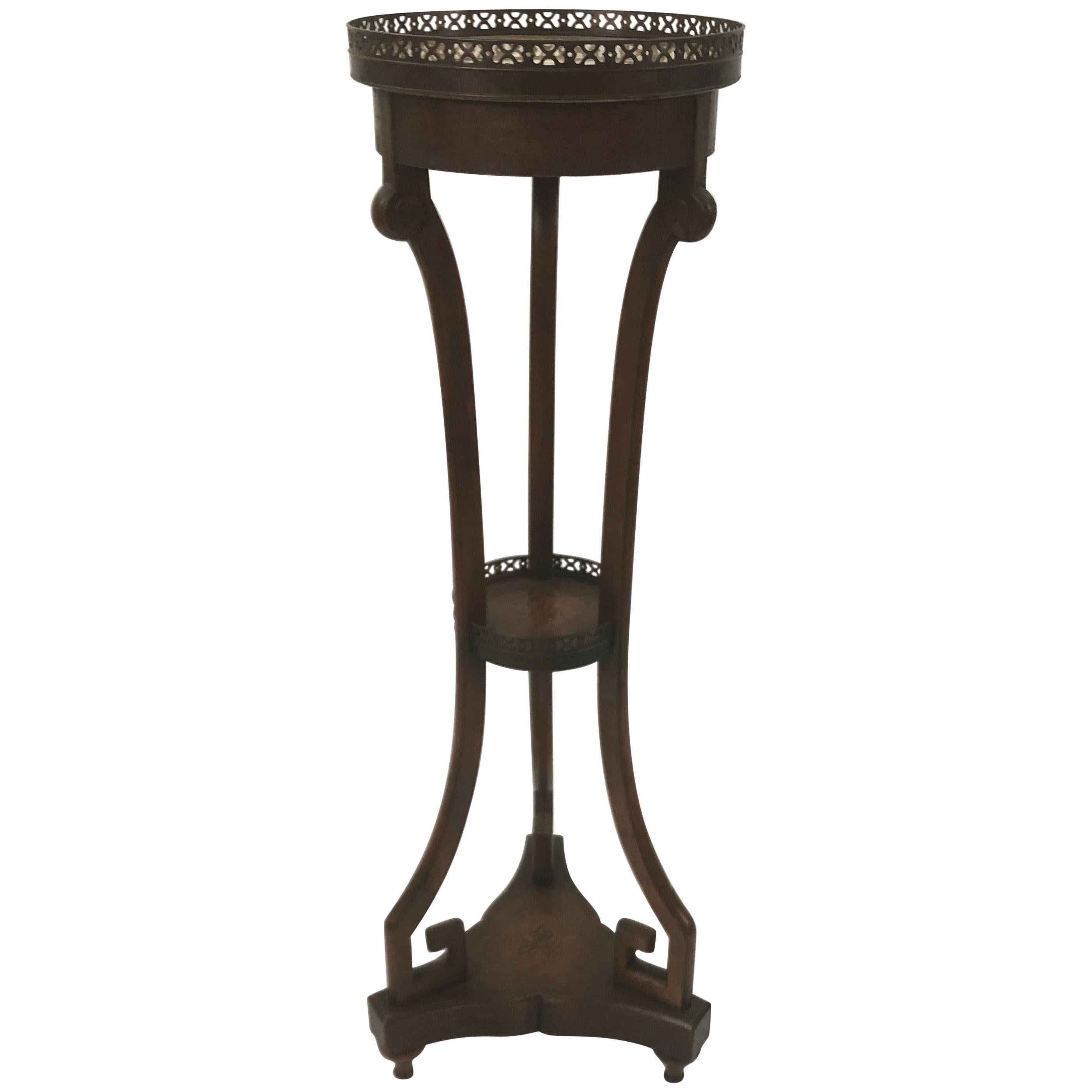 Theodore Alexander Tooled Leather Marble and Mahogany Stand