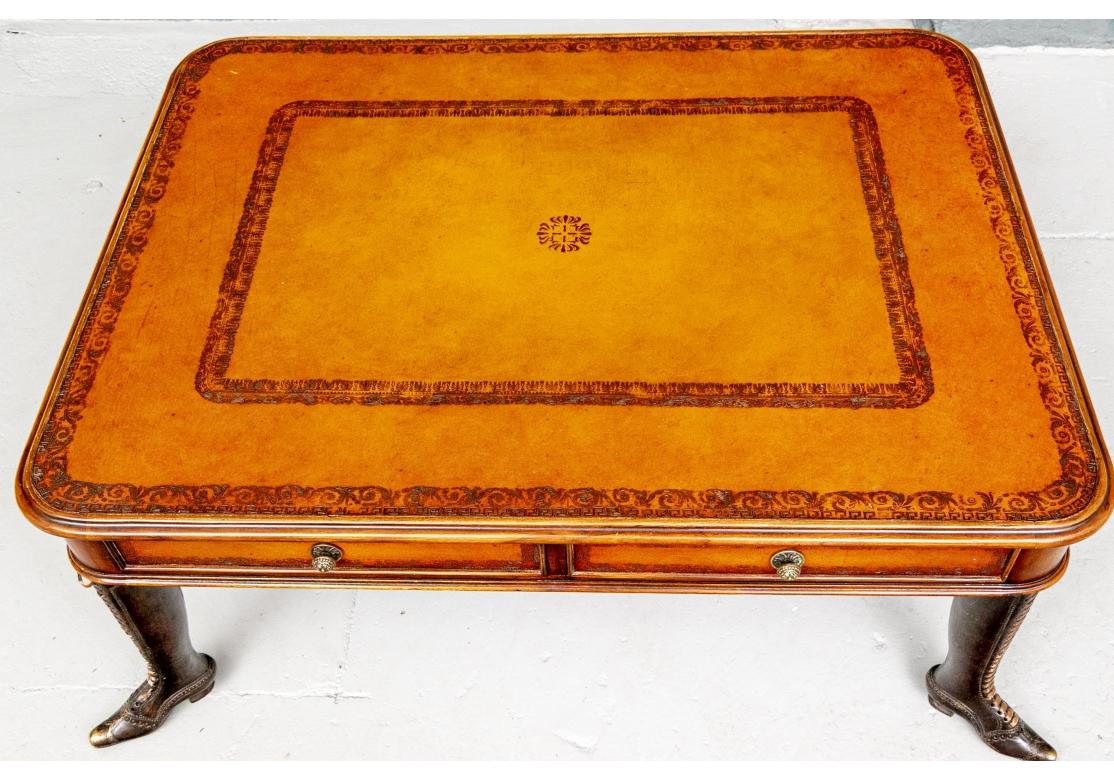 Theodore Alexander Tooled Leather Top Cocktail Table With Boot Form