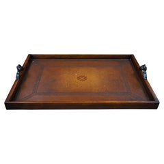 Theodore Alexander Tooled Leather Victorian Library Tray Clasped Hands