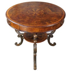 Theodore Alexander Traditional Iron and Walnut Inlaid Round Drum Center Table