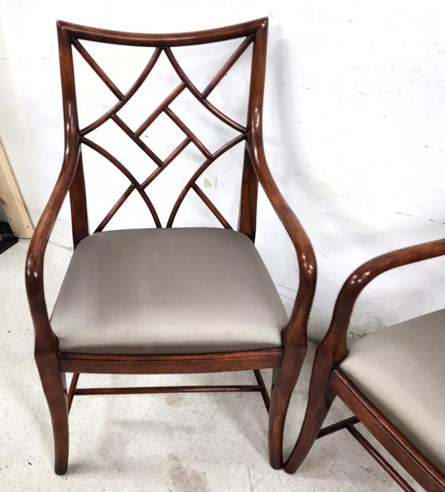 Chinese Chippendale Theodore Alexander Trellis Dining Armchairs
