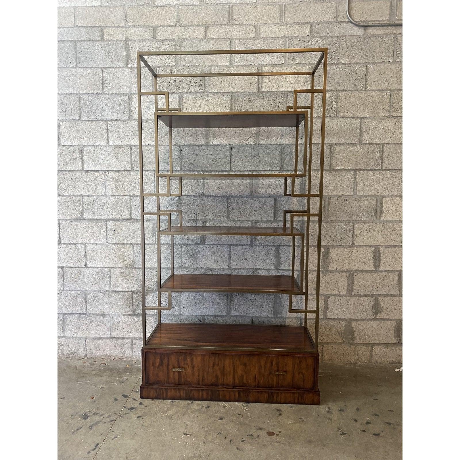 Stunning vintage Theodore Alexander etagere. Gleaning Pacific walnut and brass frame. Part of the Vanucci Eclectics collection a fabulous addition to any project.