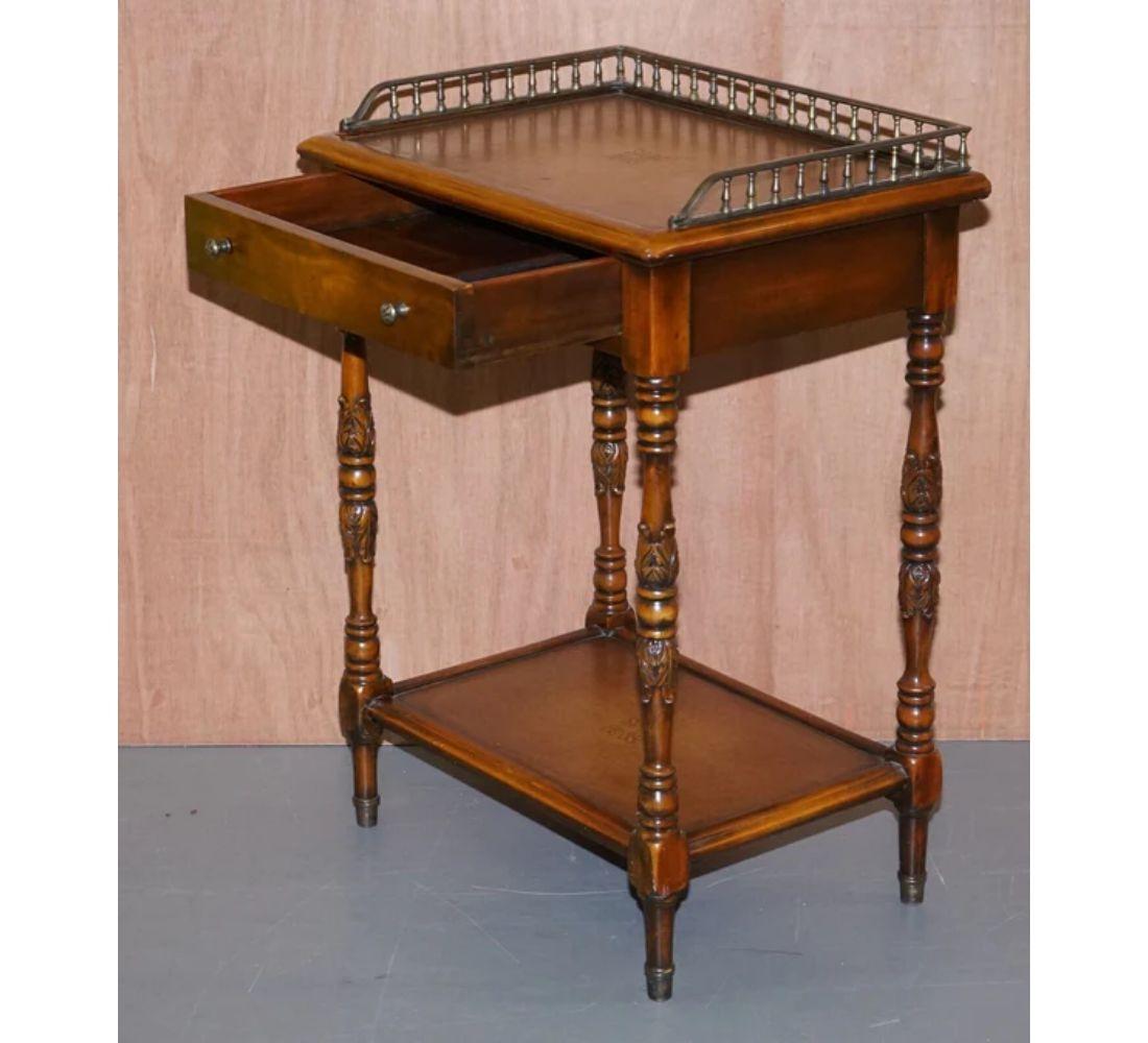 British Theodore Alexander Vintage Walnut Side Table in Leather Inlay For Sale