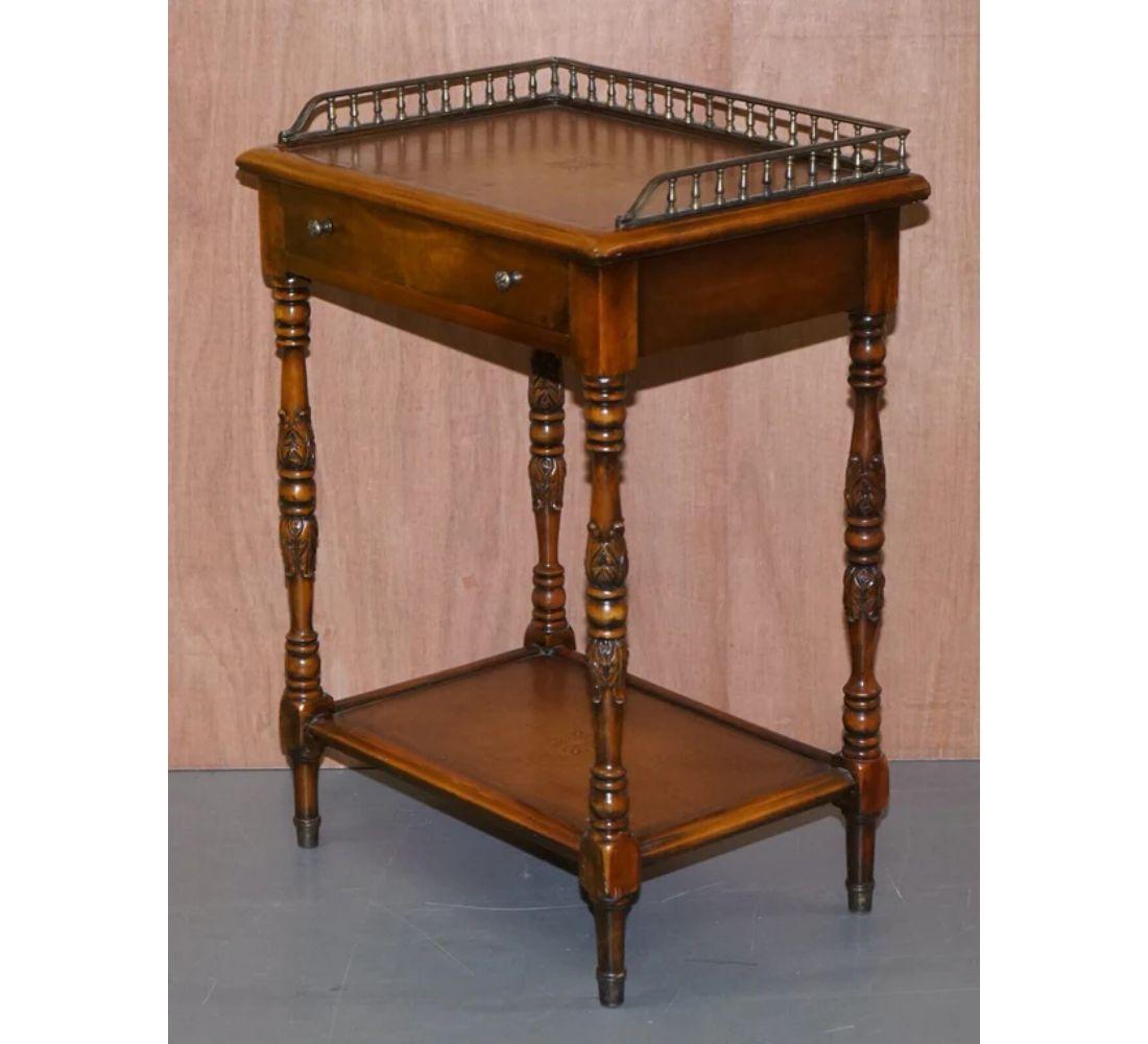 Embossed Theodore Alexander Vintage Walnut Side Table in Leather Inlay For Sale