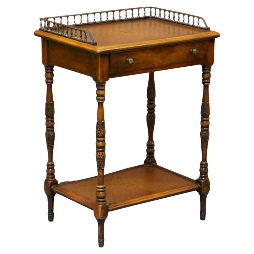 Theodore Alexander Vintage Walnut Side Table in Leather Inlay For Sale