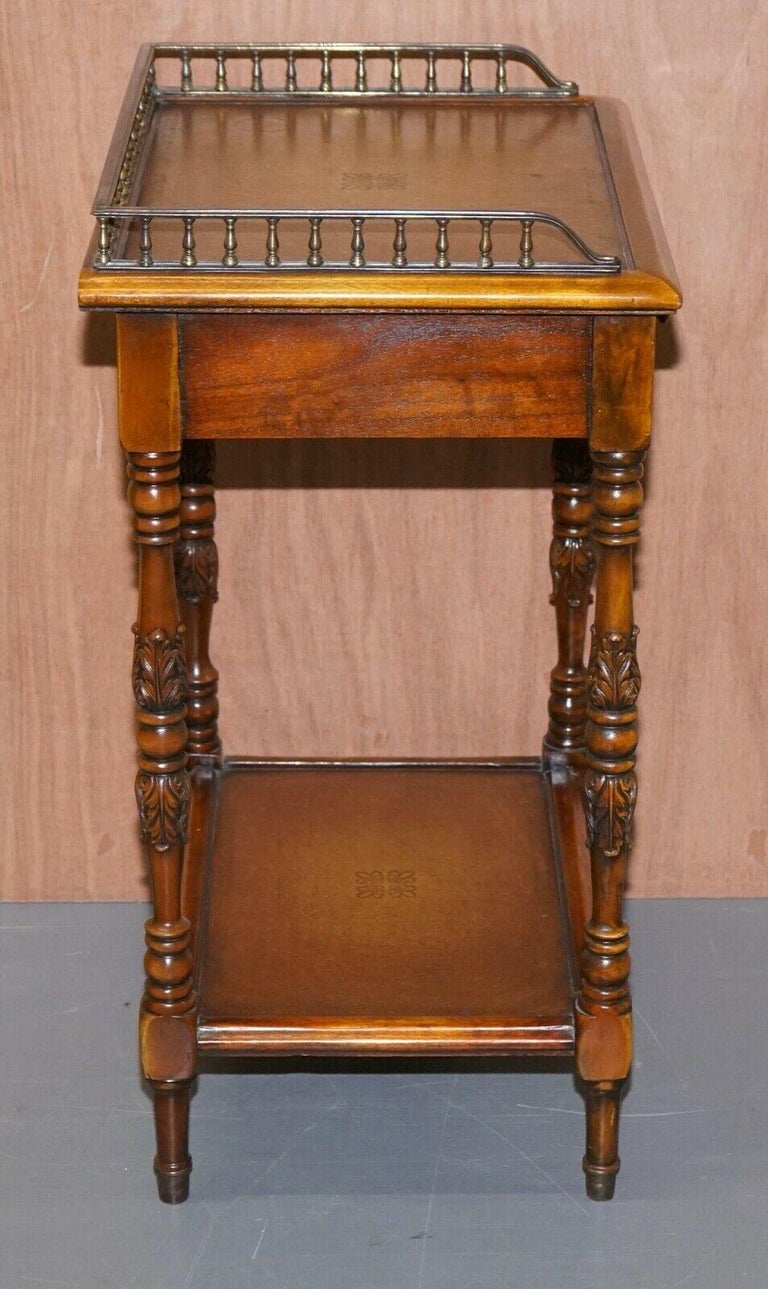 Theodore Alexander Vintage Whatnot Walnut Side Table + Leather Inlay