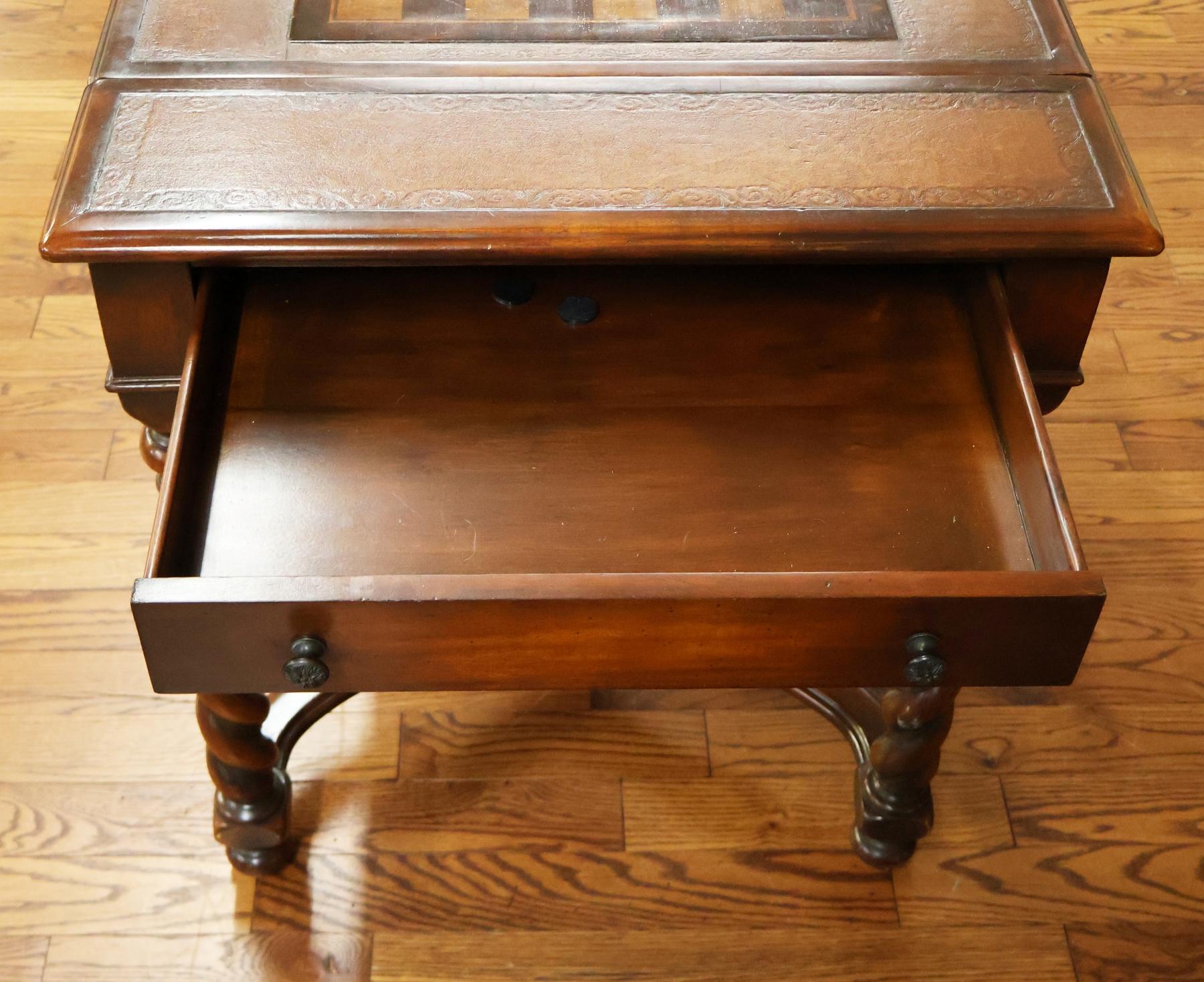 Theodore Alexander Walnut And Burled Walnut Spiral Leg Leather Top Game Table For Sale 5