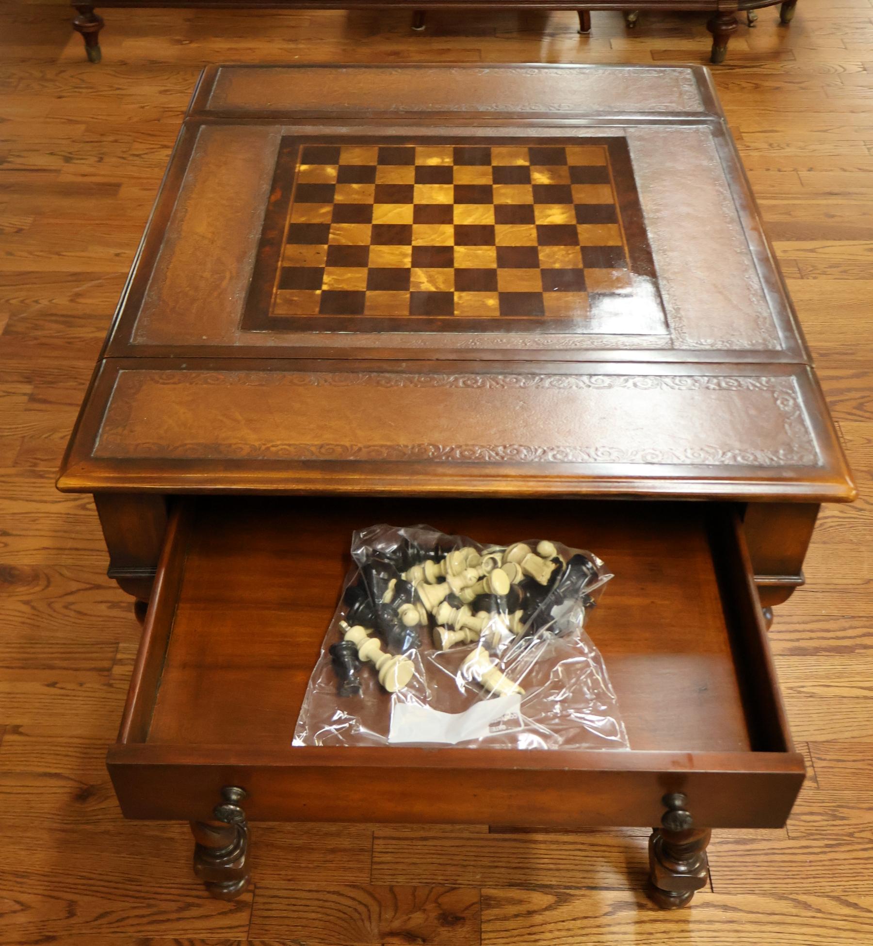 Theodore Alexander Walnut And Burled Walnut Spiral Leg Leather Top Game Table For Sale 6