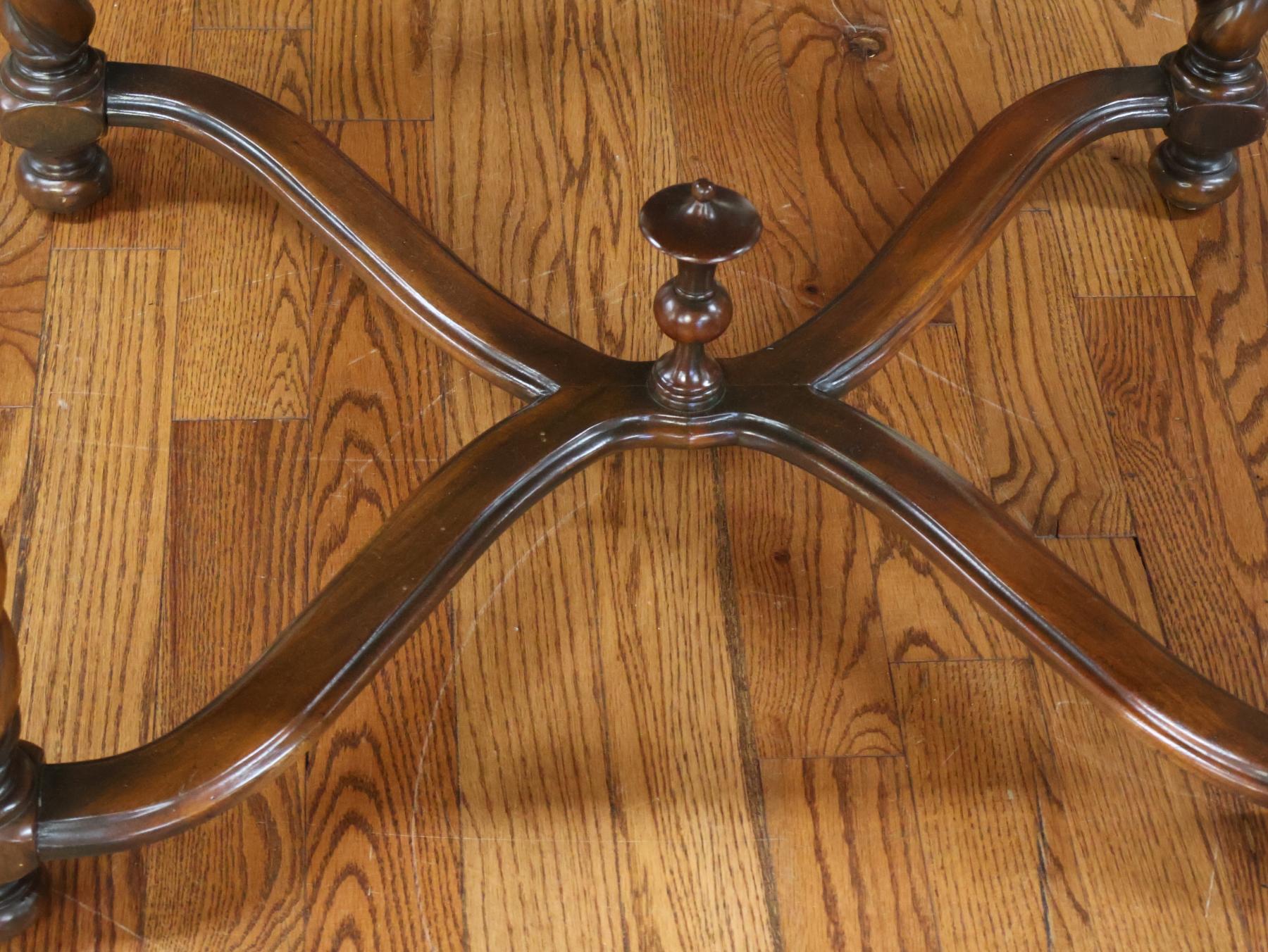 Theodore Alexander Walnut And Burled Walnut Spiral Leg Leather Top Game Table For Sale 10