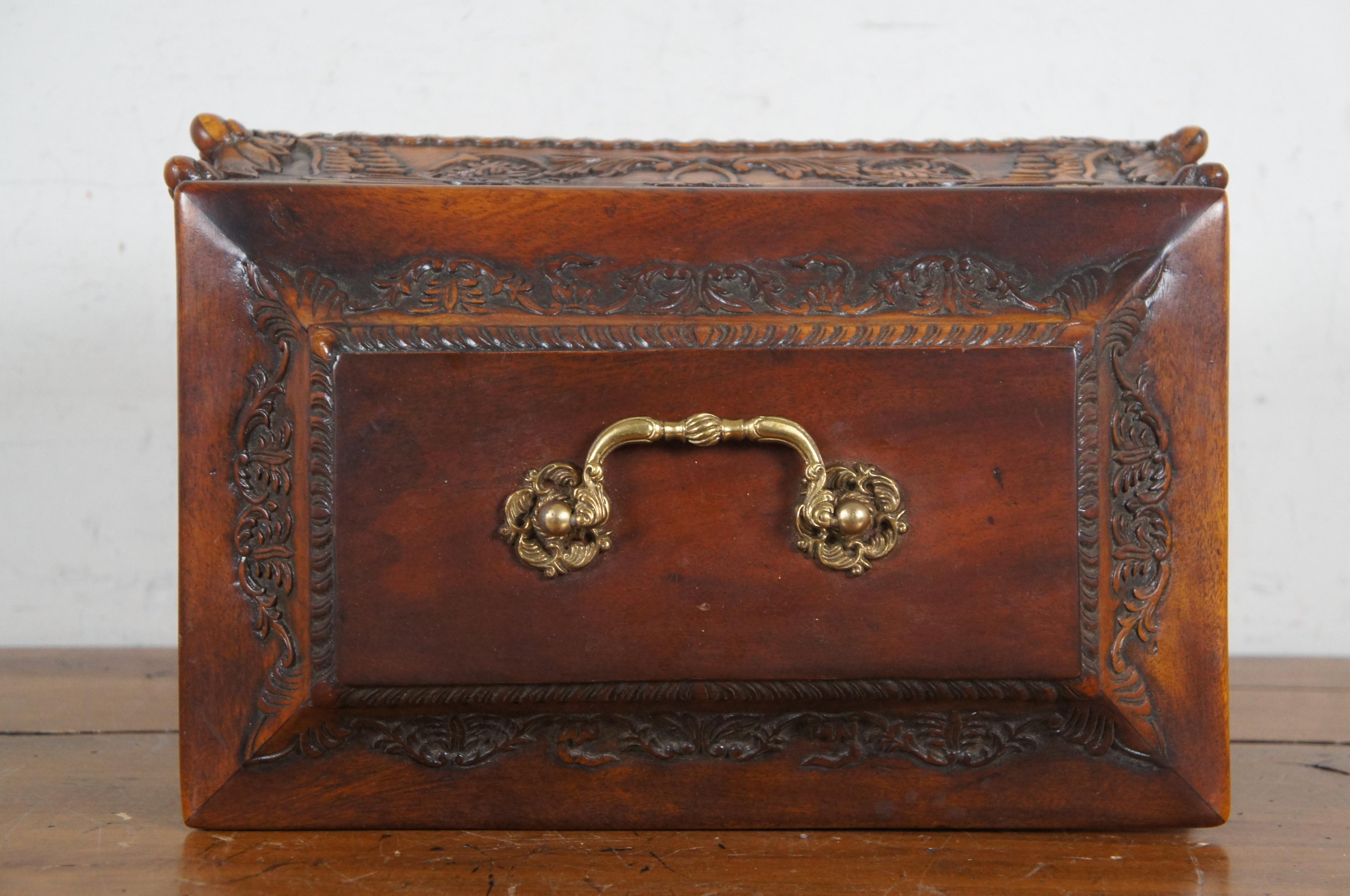 20th Century Theodore Alexander Walnut Claw Foot Tea Caddy Casket Chest Trinket Box 13