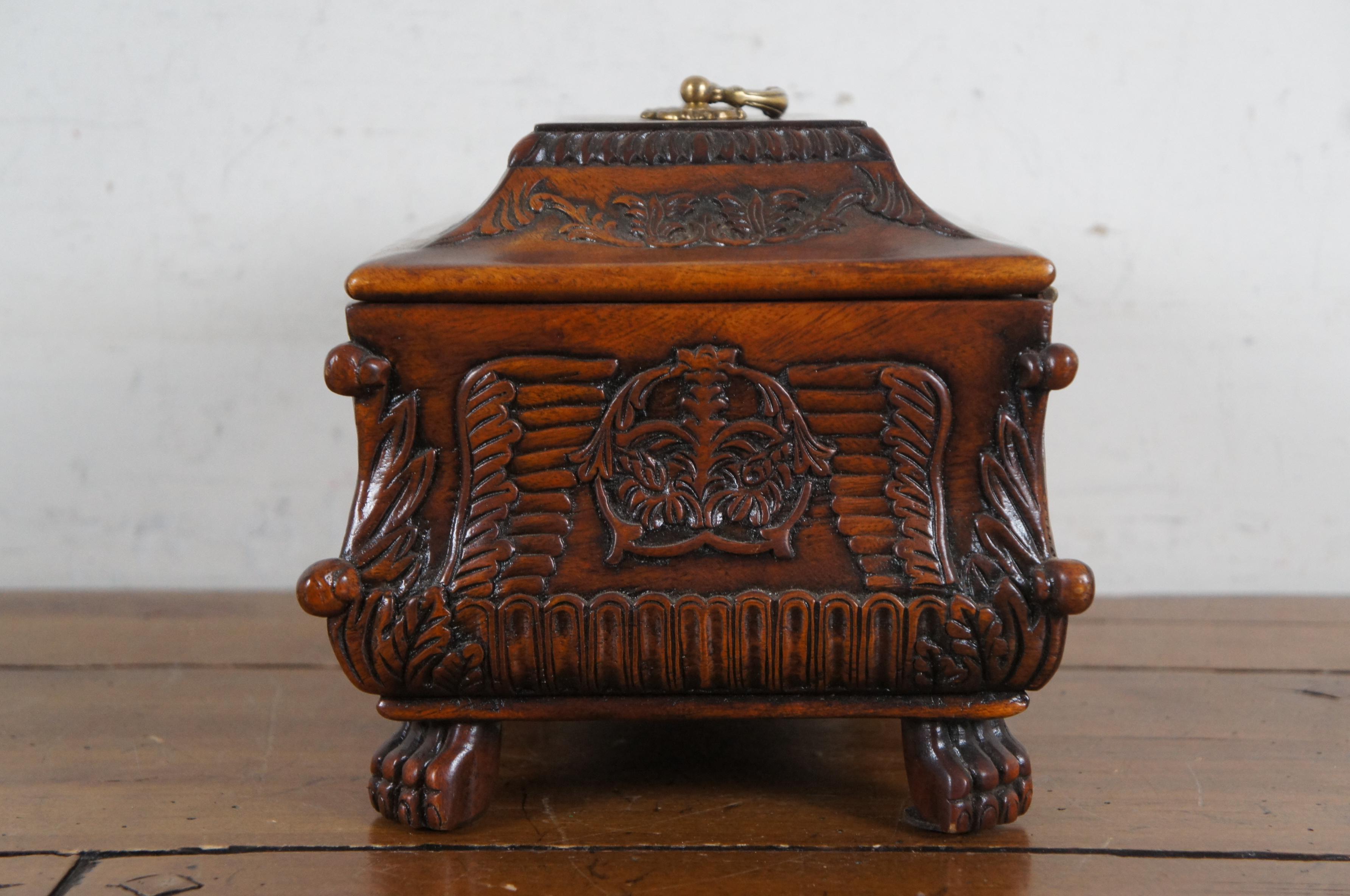 Theodore Alexander Walnut Claw Foot Tea Caddy Casket Chest Trinket Box 13
