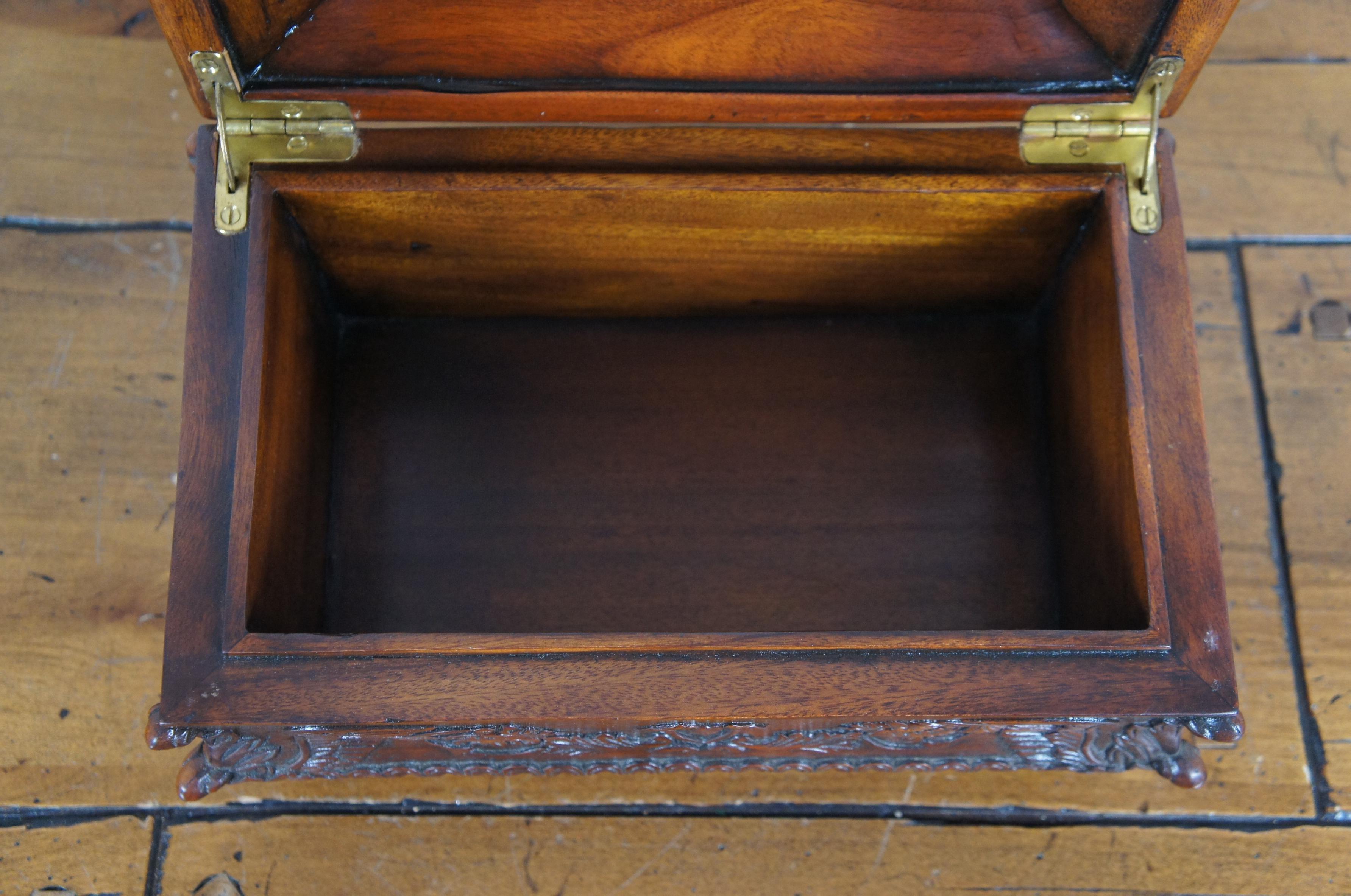 Theodore Alexander Walnut Claw Foot Tea Caddy Casket Chest Trinket Box 13