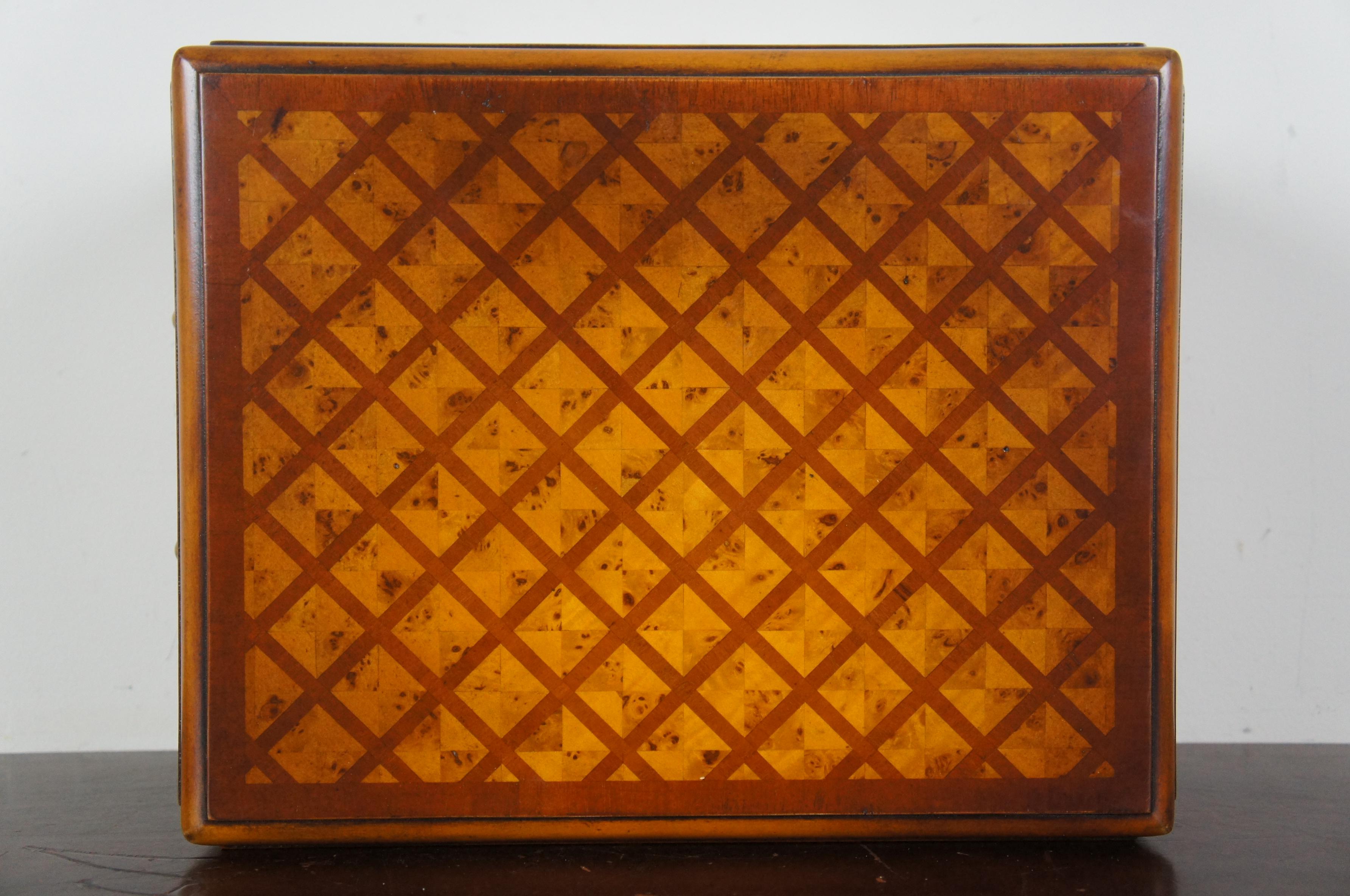 Theodore Alexander Walnut Olive Burl Parquetry Trinket Jewelry Keepsake Box In Good Condition In Dayton, OH