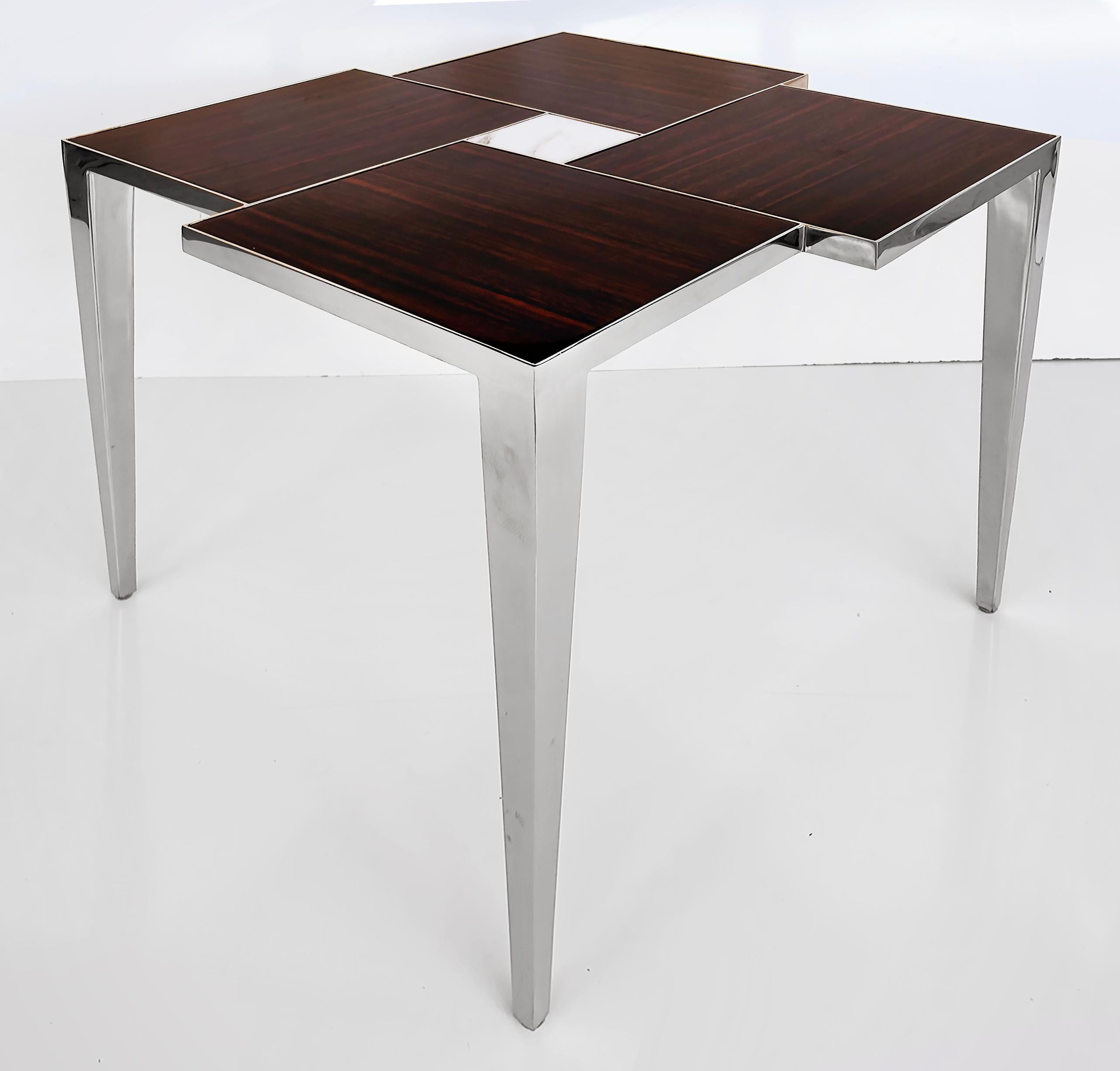 Theodore Alexander Wood, Marble, Stainless Side Tables, Pair For Sale ...