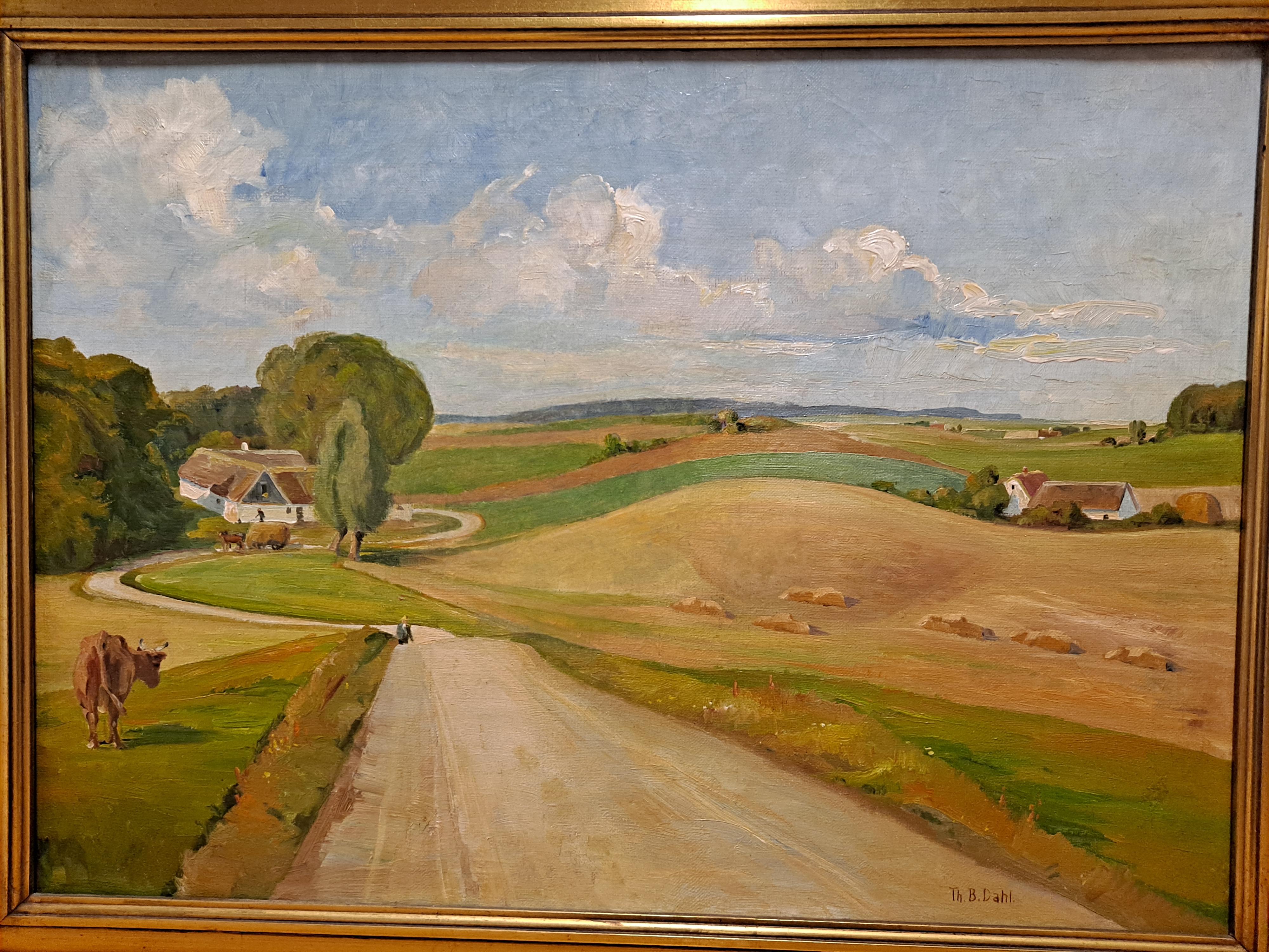 Theodore B Dahl (1886-1971) Beautiful Country Landscape W/ Figures Oil on Canvas For Sale 1