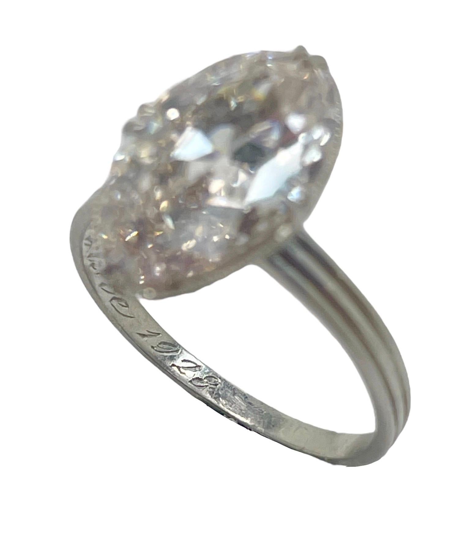 Marquise Cut Theodore B. Starr, Art Deco, 2.95 Carats Antique Marquise Diamond Ring For Sale