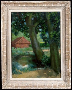 Wooded Landscape - Großes antikes Gemälde des britischen Impressionismus, Öl auf Leinwand