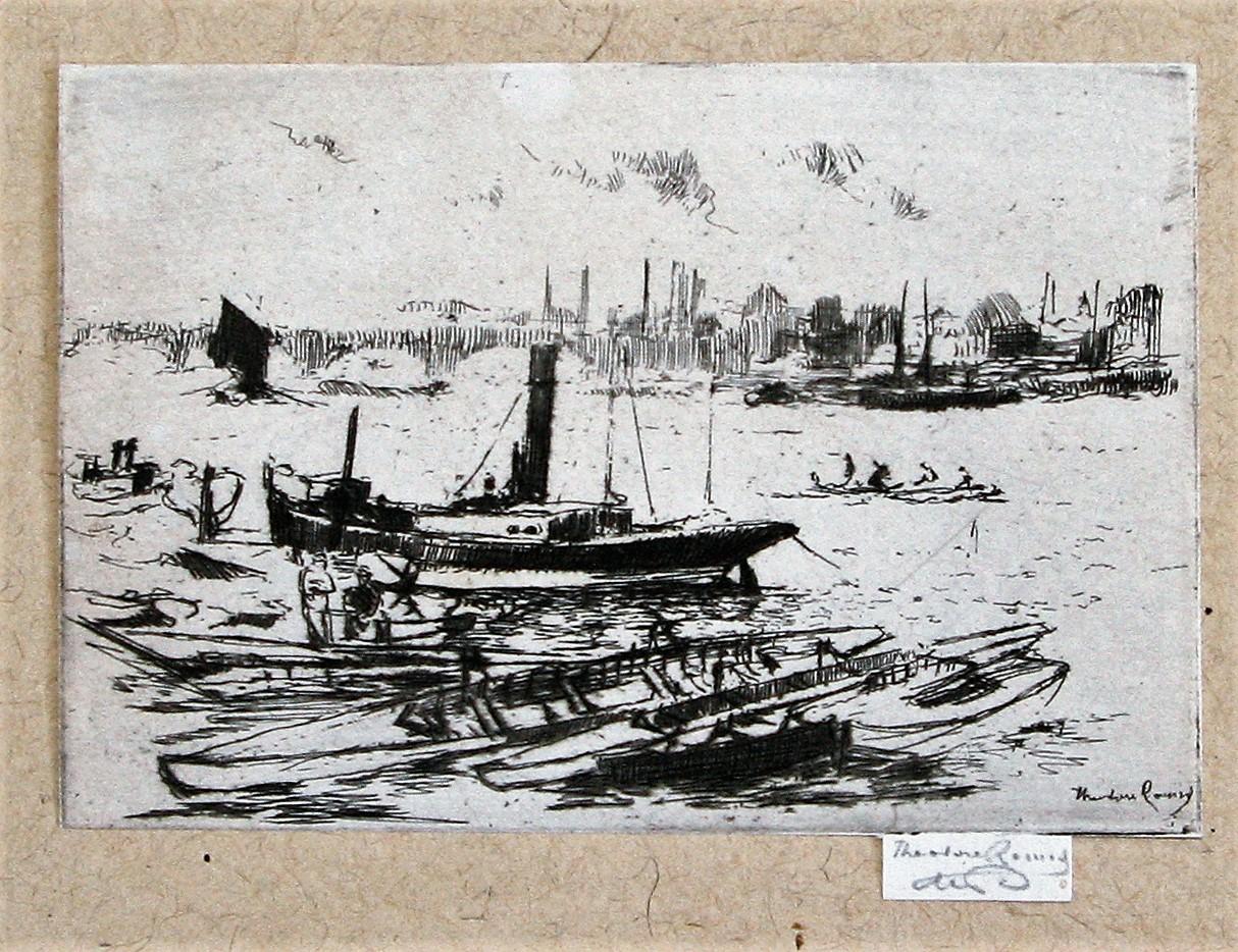 Steam Launch, Chelsea Embankment. – Print von Theodore Casimir Roussel