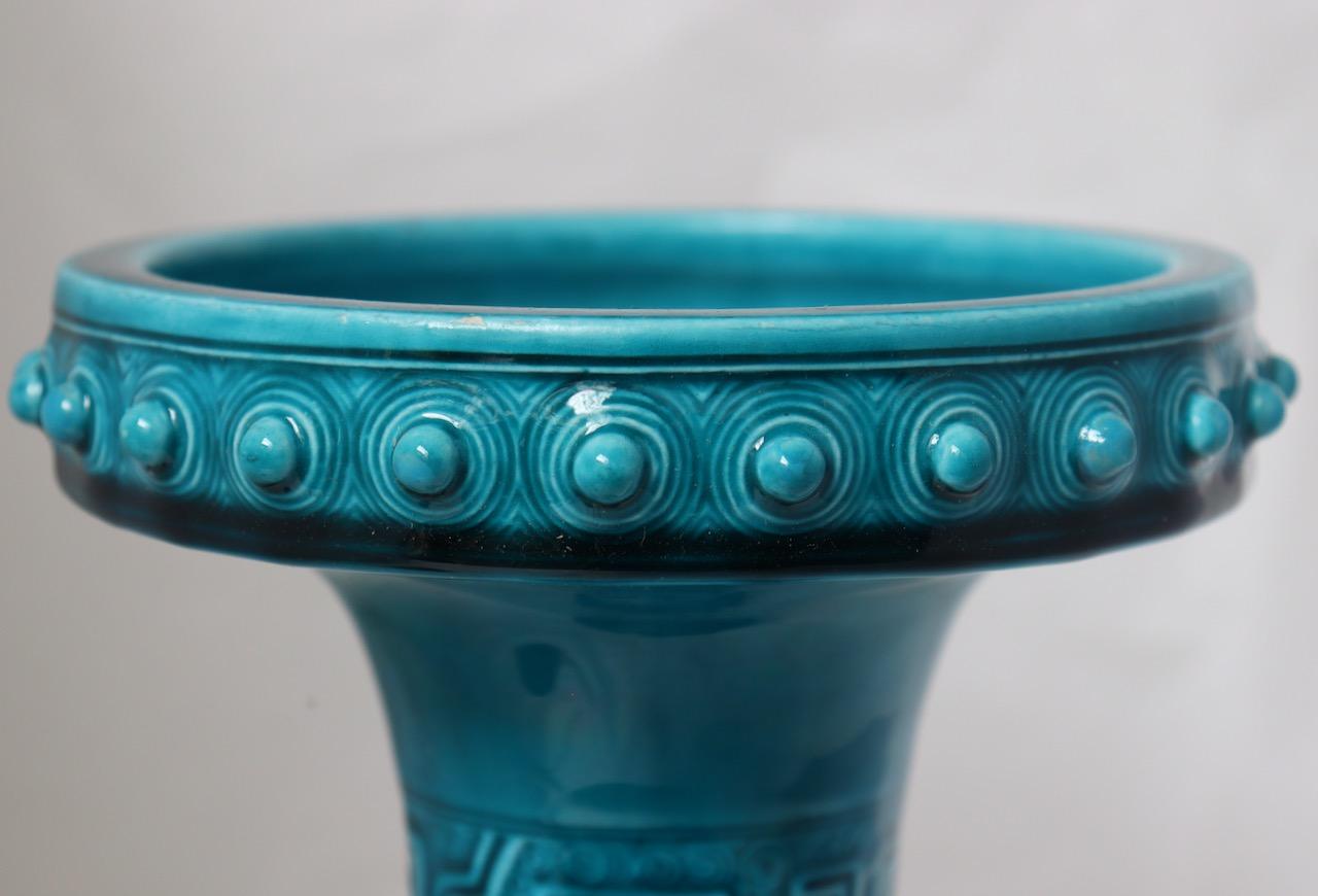 Enameled Theodore Deck (1823-1891) , A Chinese Archaïc Taste Blue Faience Vase circa 1875