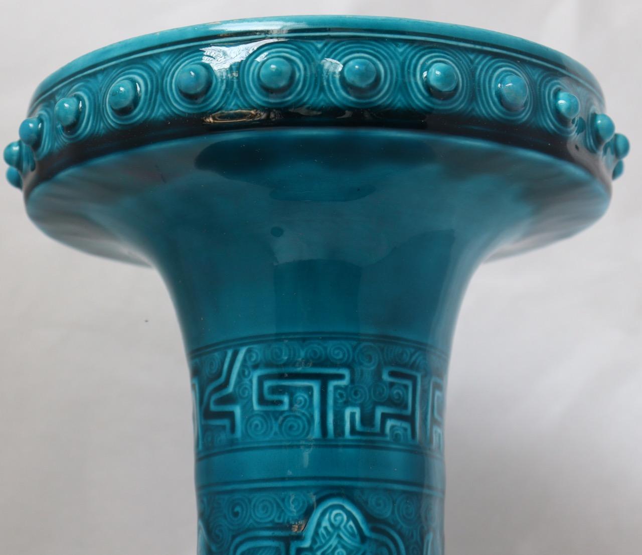 Theodore Deck (1823-1891) , A Chinese Archaïc Taste Blue Faience Vase circa 1875 In Good Condition In Saint-Ouen, FR