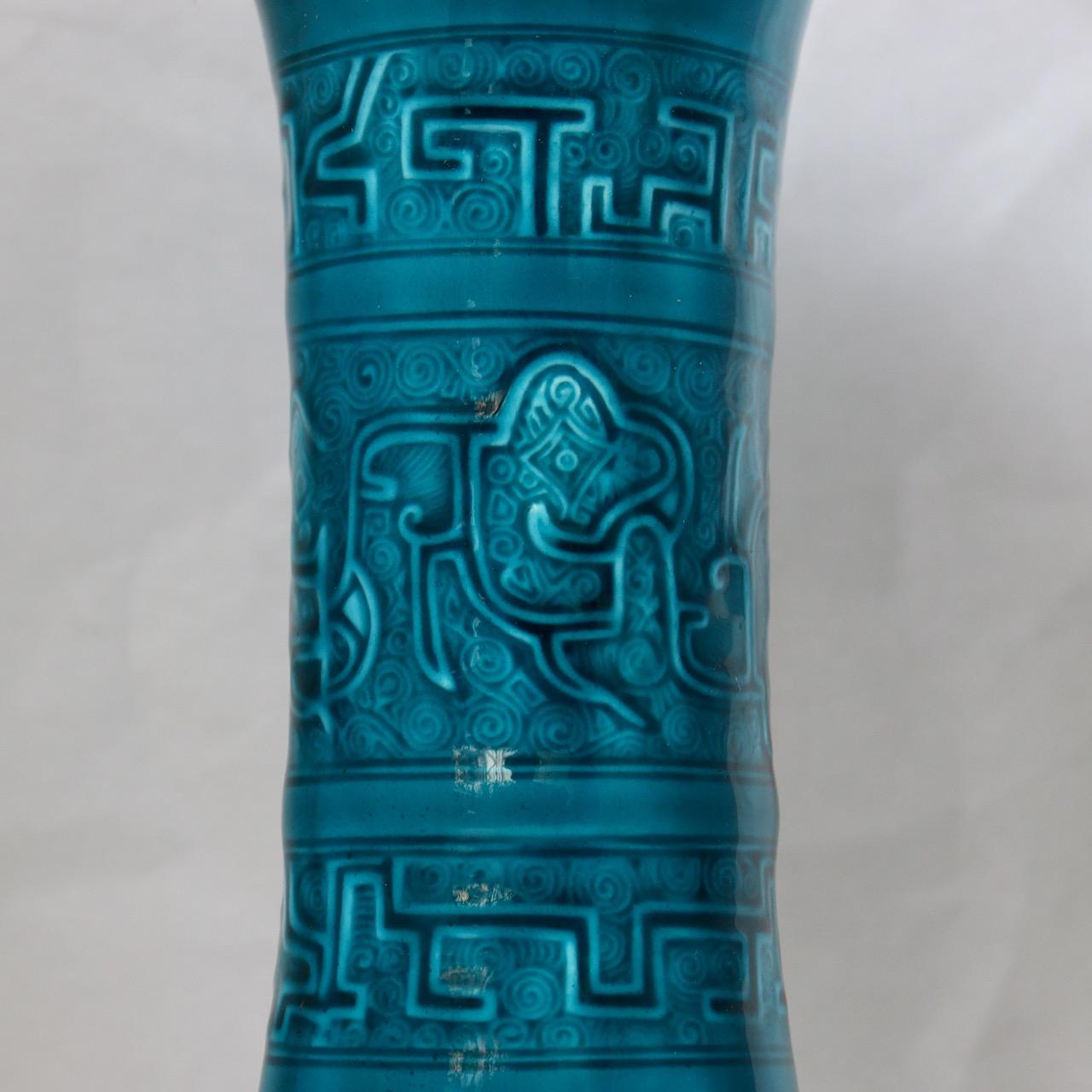 Late 19th Century Theodore Deck (1823-1891) , A Chinese Archaïc Taste Blue Faience Vase circa 1875