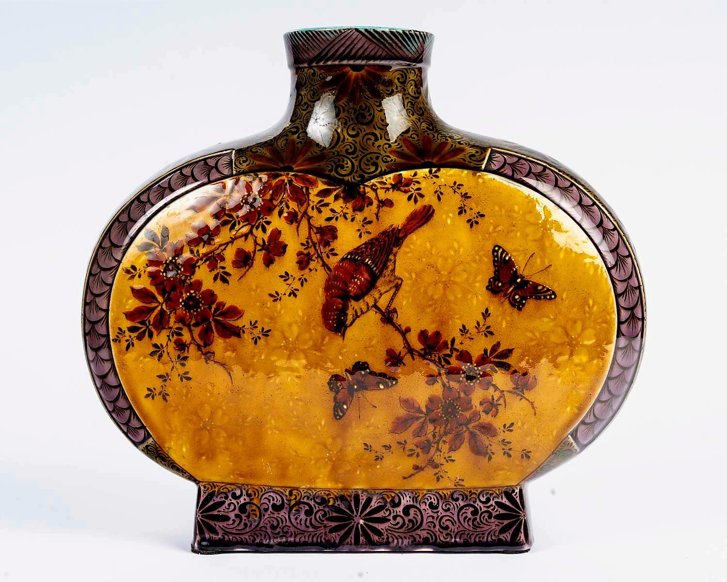 Aesthetic Movement Théodore deck (1823-1891), A Gourd Shape Enameled Faïence Vase, circa 1885 For Sale