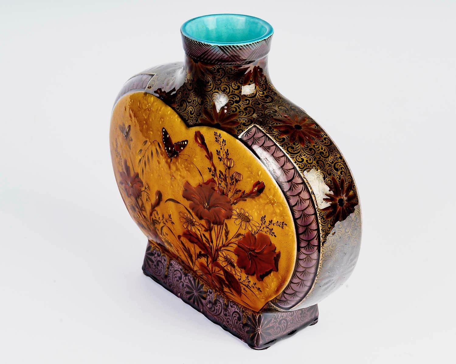 French Théodore deck (1823-1891), A Gourd Shape Enameled Faïence Vase, circa 1885 For Sale