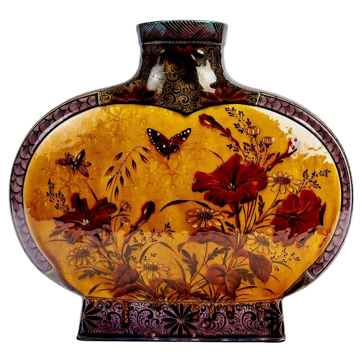Théodore deck (1823-1891), A Gourd Shape Enameled Faïence Vase, circa 1885 For Sale