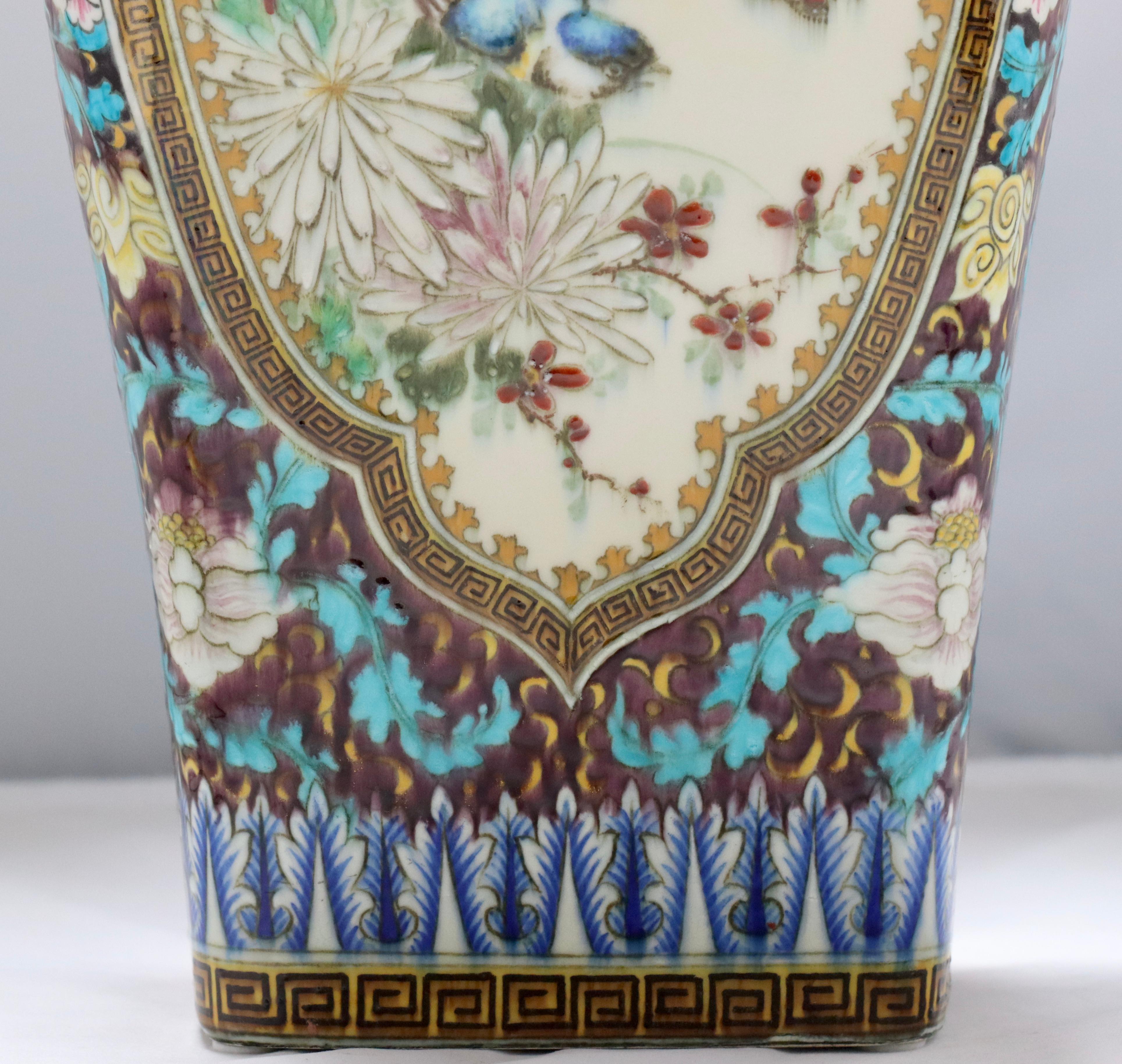 Theodore Deck '1823-1891', a Japonisme Polychromed Faience Quadrangular Vase For Sale 2