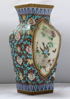 Theodore Deck '1823-1891', a Japonisme Polychromed Faience Quadrangular Vase