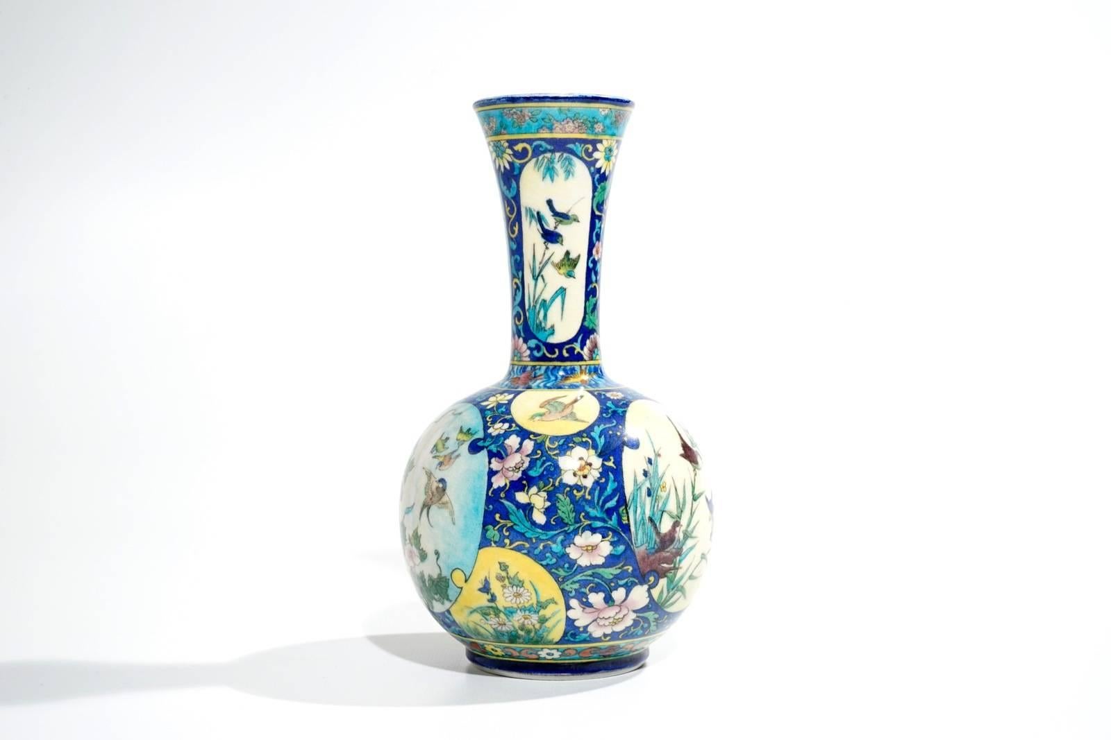Enameled Theodore Deck, Japonisme Polychromed Faience Baluster Vase