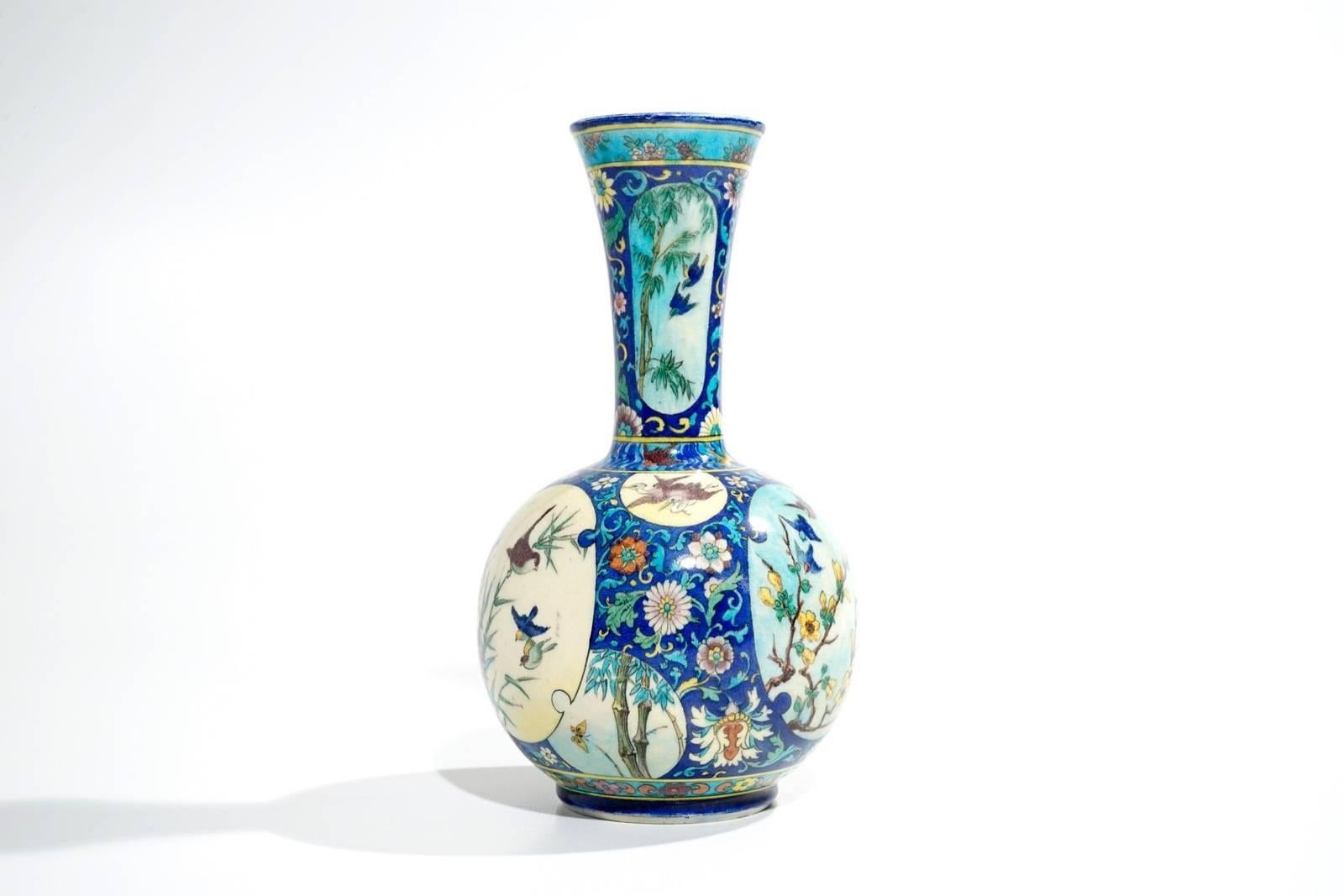19th Century Theodore Deck, Japonisme Polychromed Faience Baluster Vase