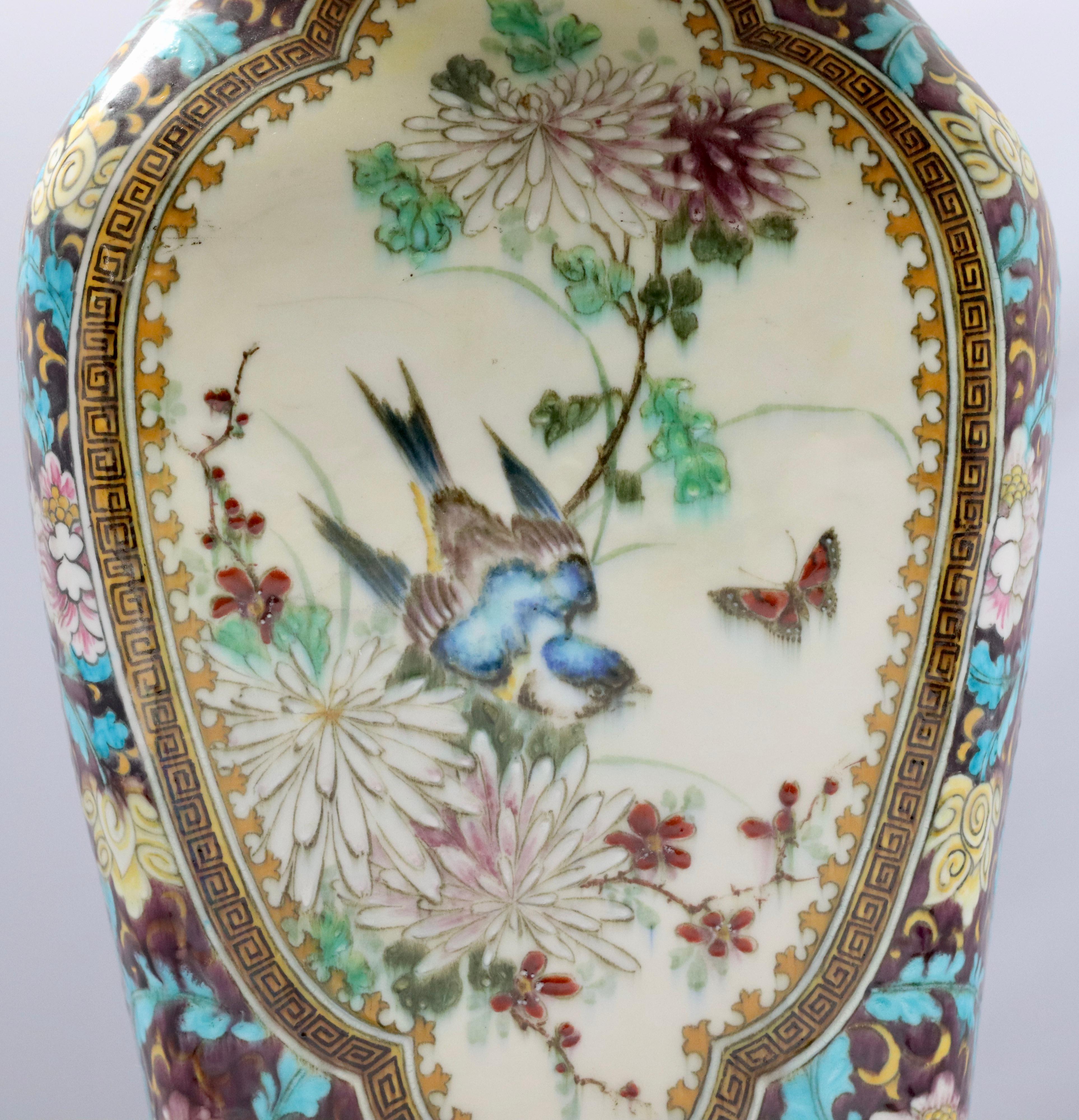 Theodore Deck '1823-1891', a Japonisme Polychromed Faience Quadrangular Vase In Good Condition For Sale In Saint-Ouen, FR