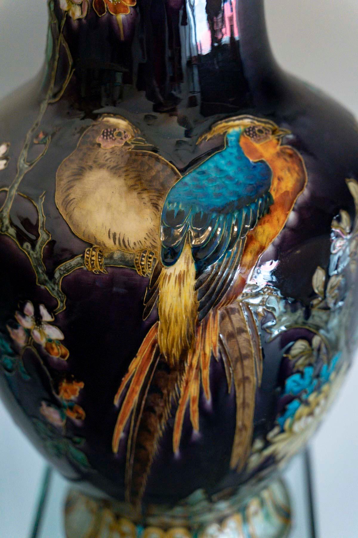 Théodore CIRCA (1823-1891), Impressionnant vase de la Faïence émaillé, vers 1875 en vente 3