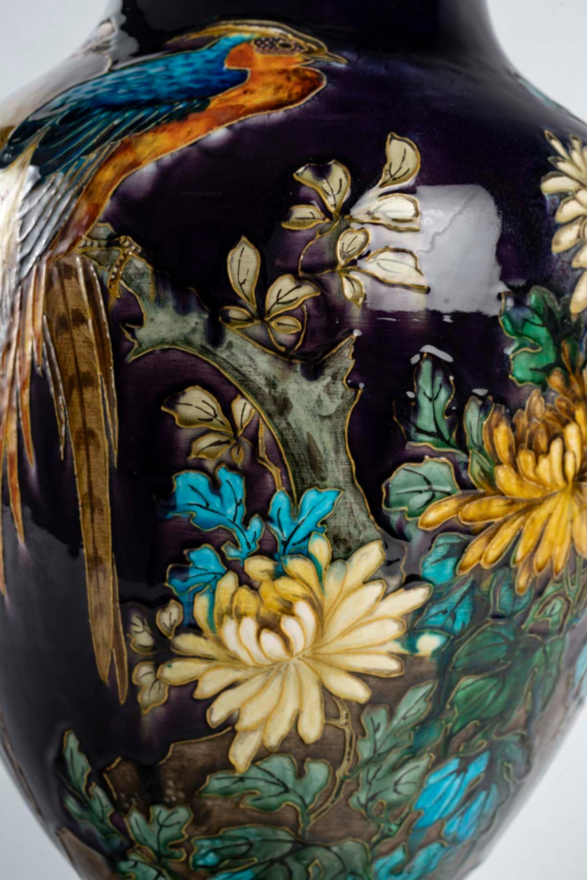 Théodore CIRCA (1823-1891), Impressionnant vase de la Faïence émaillé, vers 1875 en vente 8