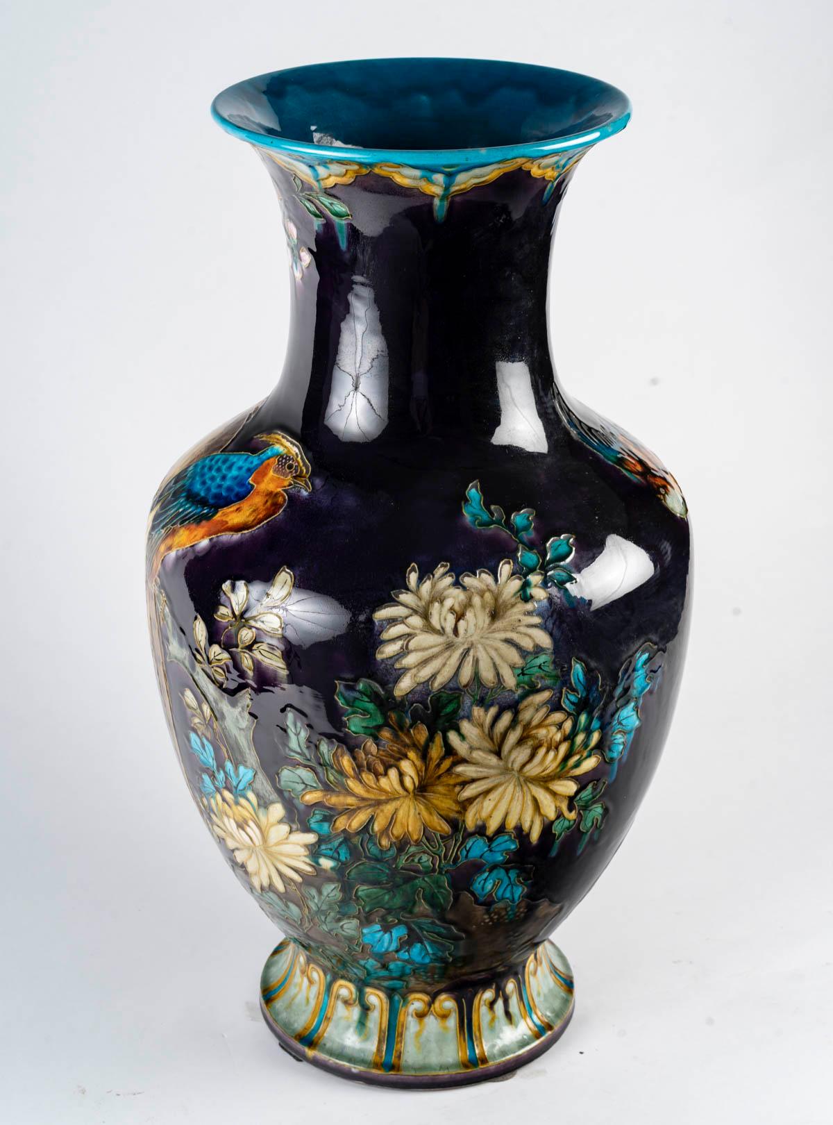 Fin du XIXe siècle Théodore CIRCA (1823-1891), Impressionnant vase de la Faïence émaillé, vers 1875 en vente
